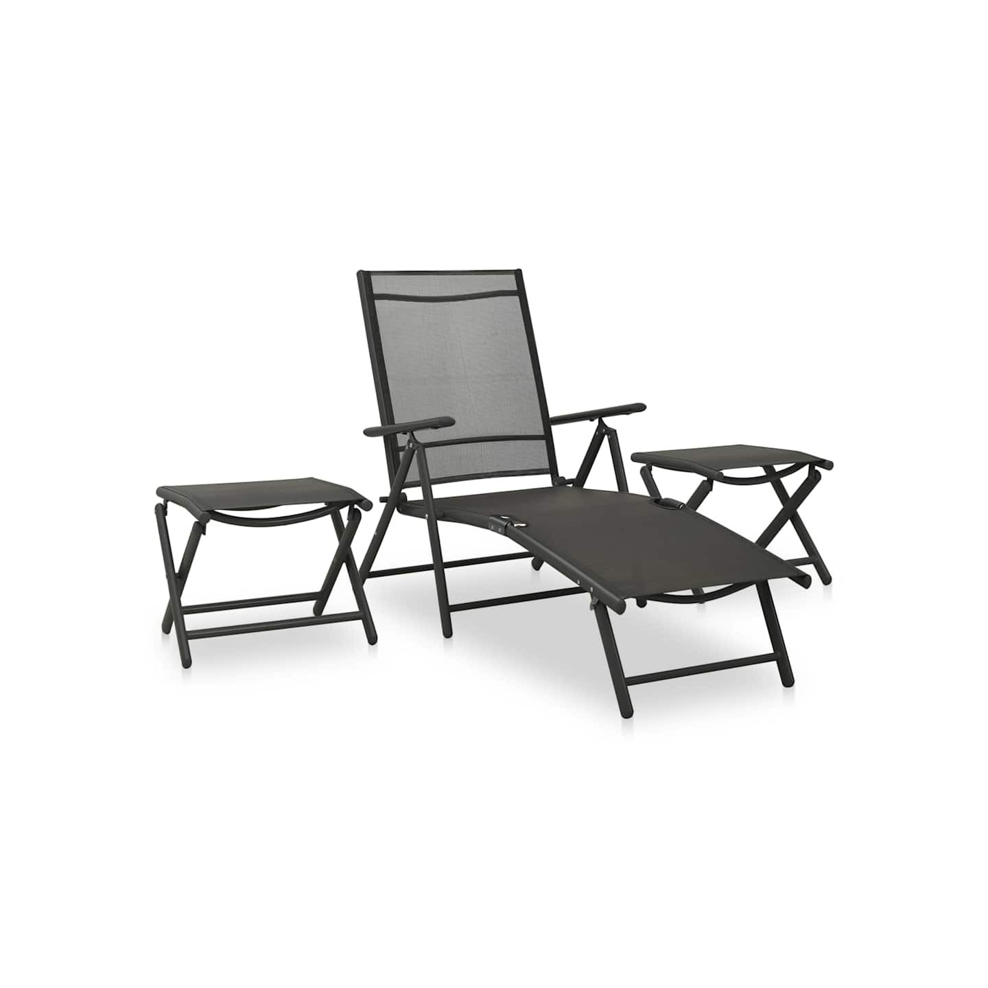 Salon de jardin 3 pcs textilène et aluminium noir
