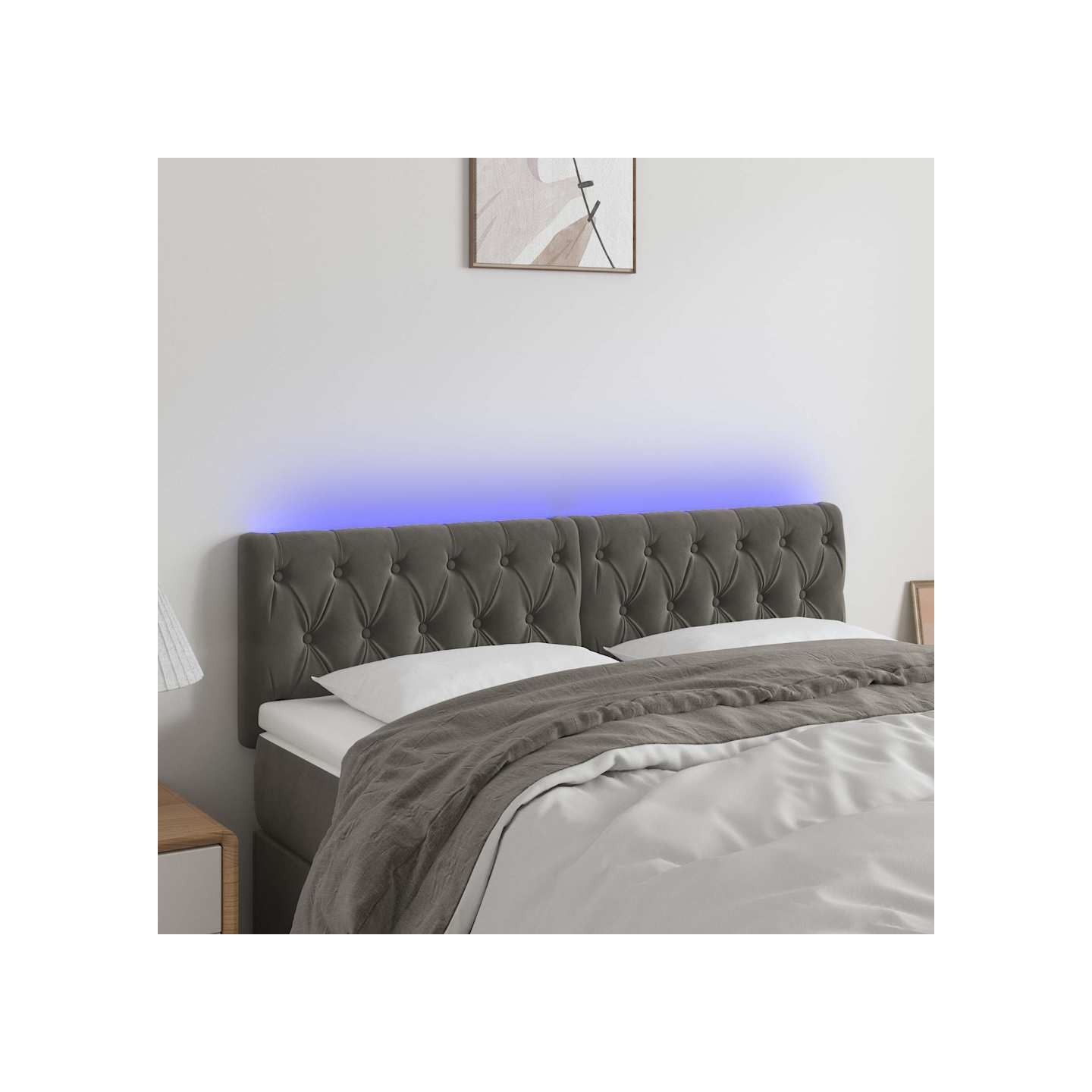Tête de lit à LED Gris foncé 144x7x78/88 cm Velours