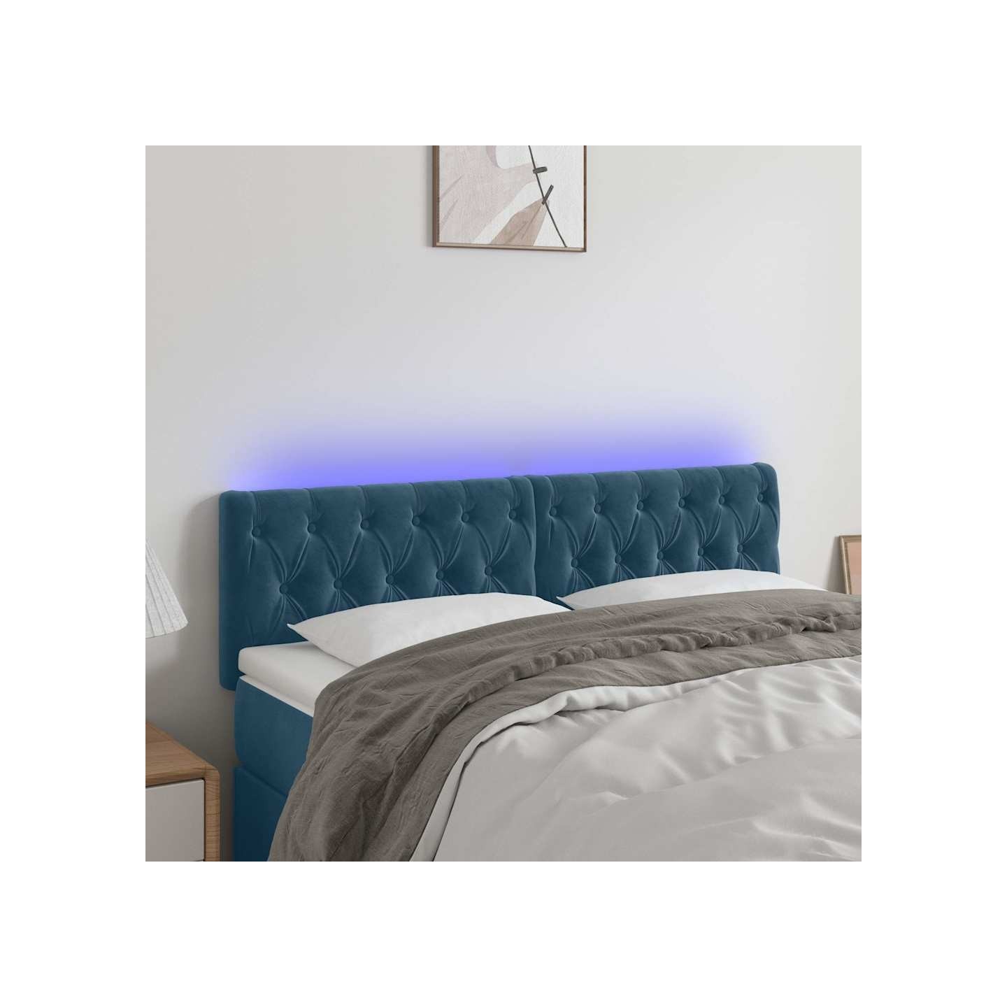 Tête de lit à LED Bleu foncé 144x7x78/88 cm Velours