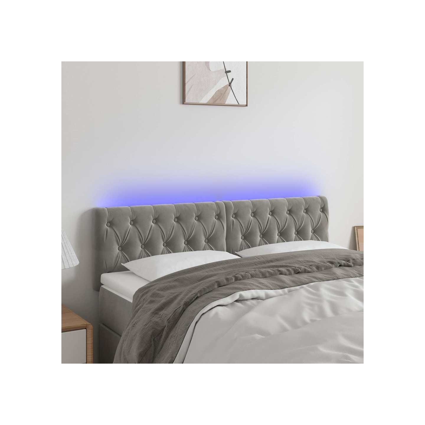 Tête de lit à LED Gris clair 160x7x78/88 cm Velours