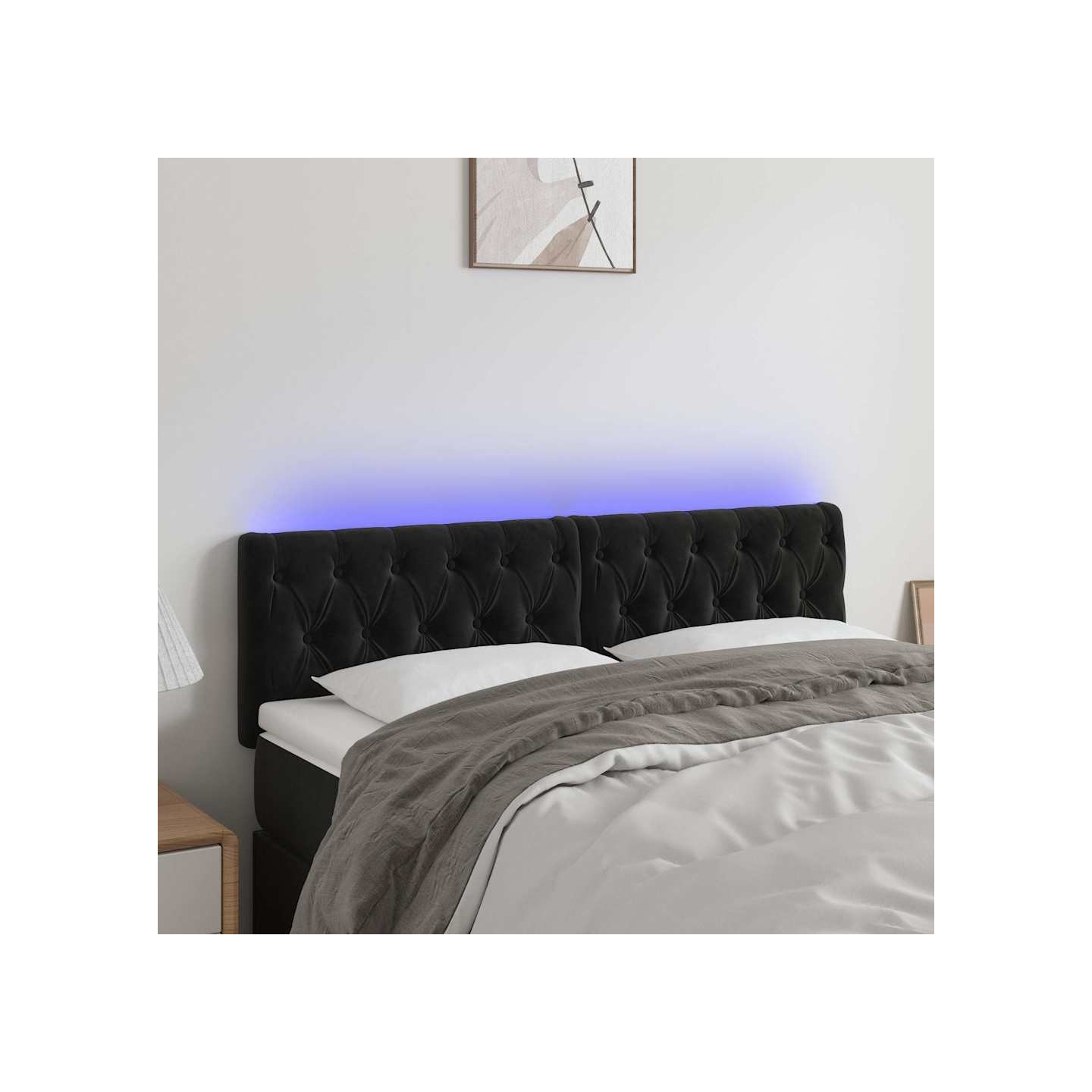 Tête de lit à LED Noir 160x7x78/88 cm Velours
