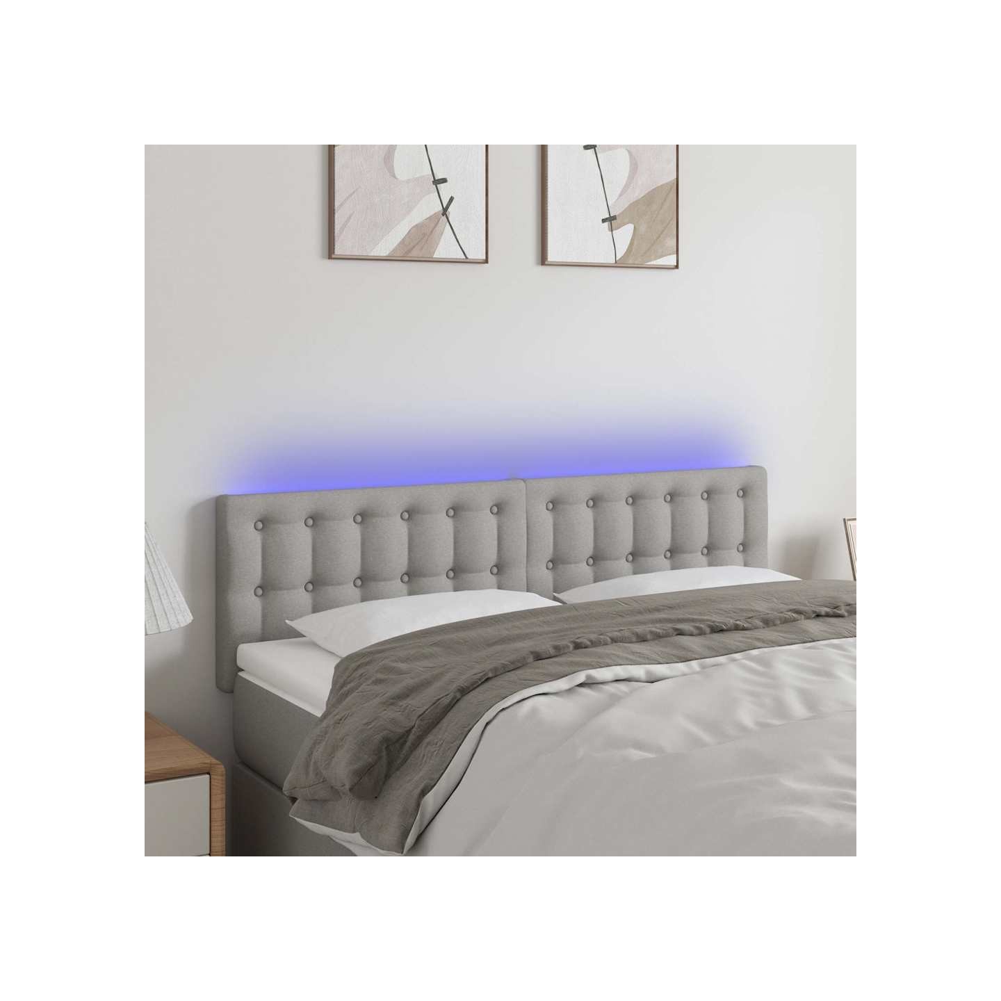 Tête de lit à LED Gris clair 144x5x78/88 cm Tissu