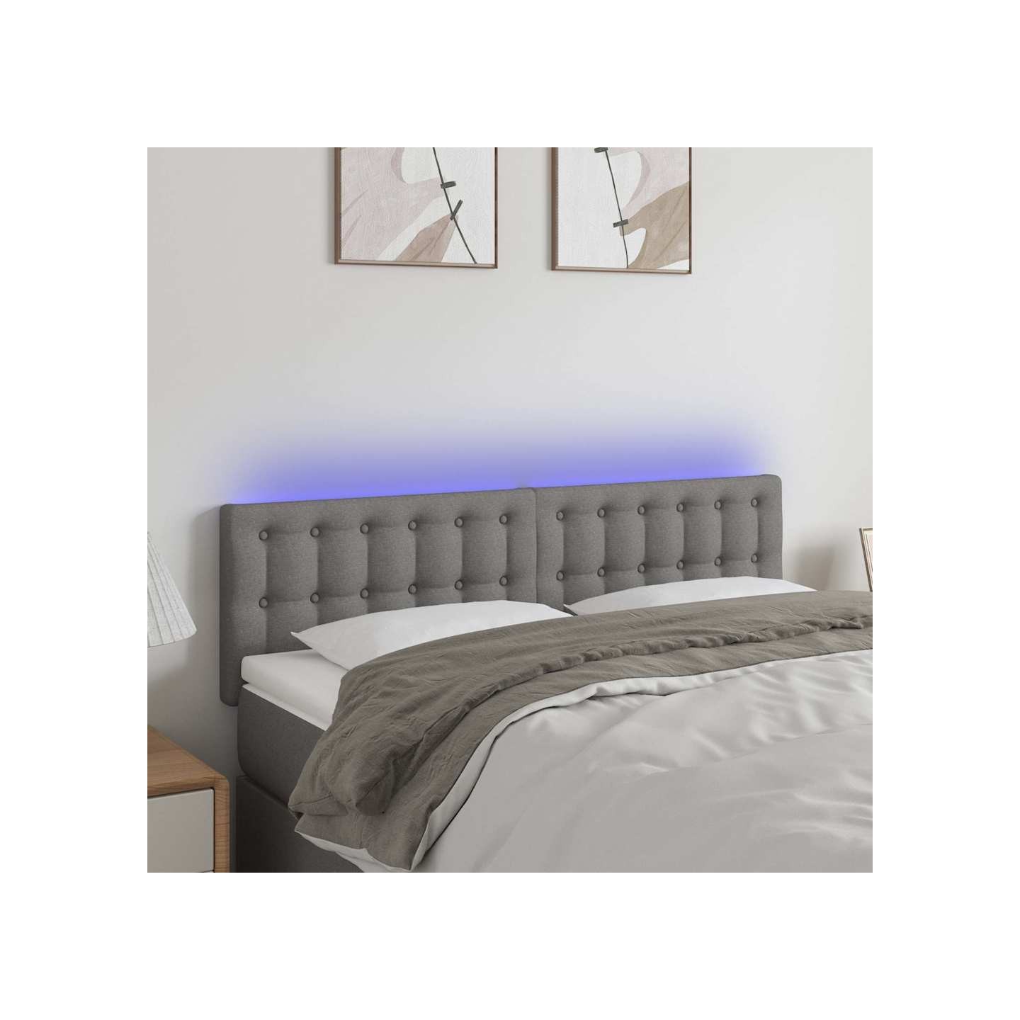 Tête de lit à LED Gris foncé 144x5x78/88 cm Tissu