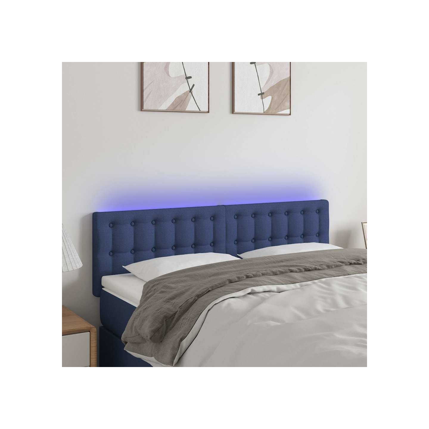 Tête de lit à LED Bleu 144x5x78/88 cm Tissu