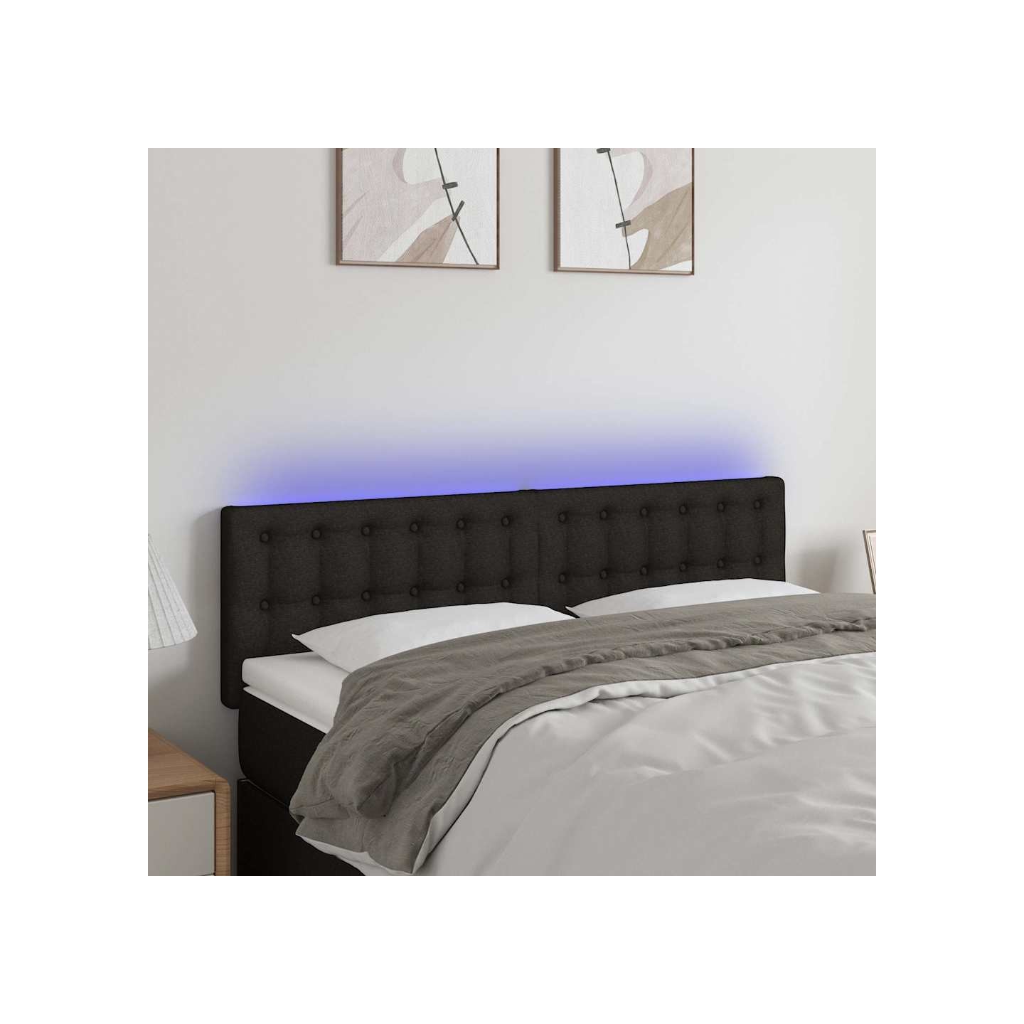Tête de lit à LED Noir 144x5x78/88 cm Tissu