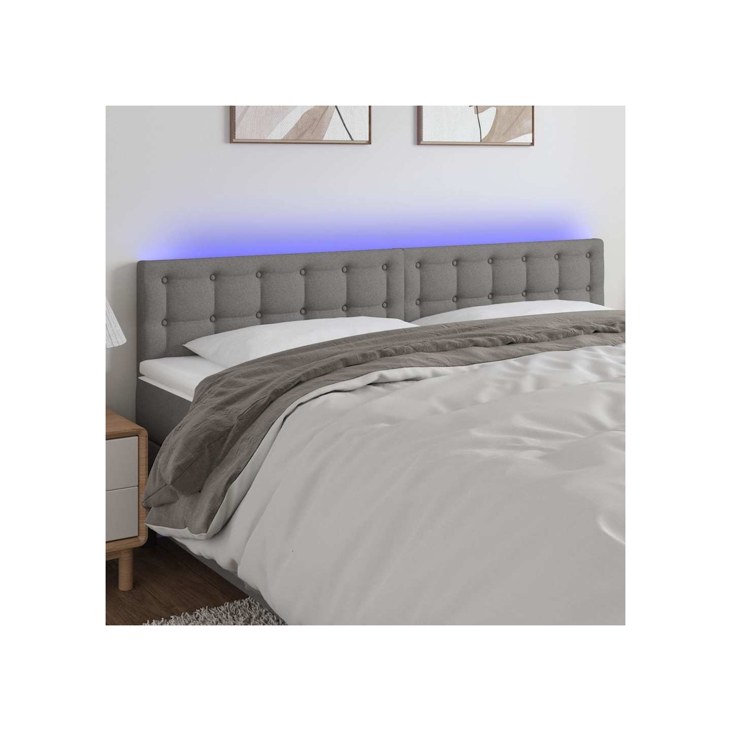 Tête de lit à LED Gris foncé 160x5x78/88 cm Tissu