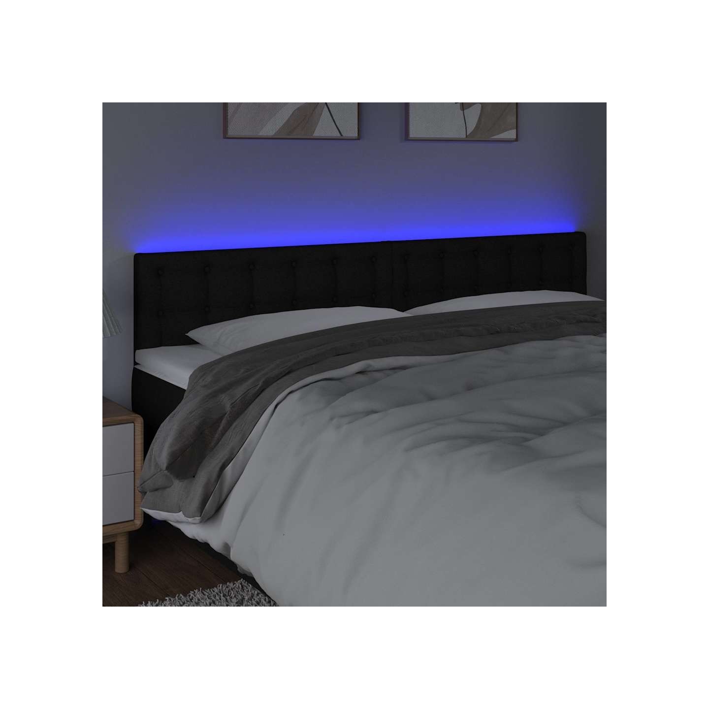 Tête de lit à LED Noir 200x5x78/88 cm Tissu