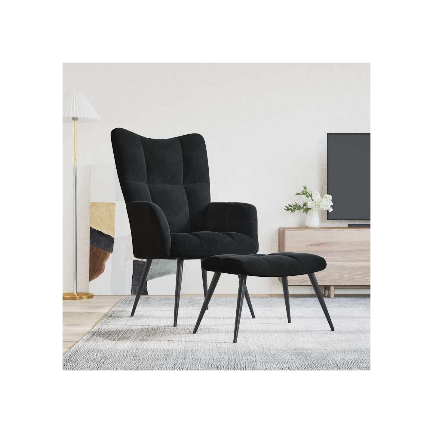 Fauteuil relax avec tabouret en velours noir