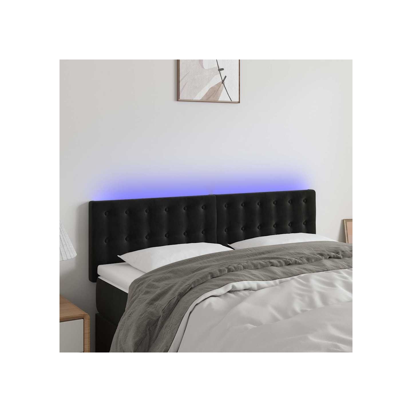 Tête de lit à LED Noir 144x5x78/88 cm Velours