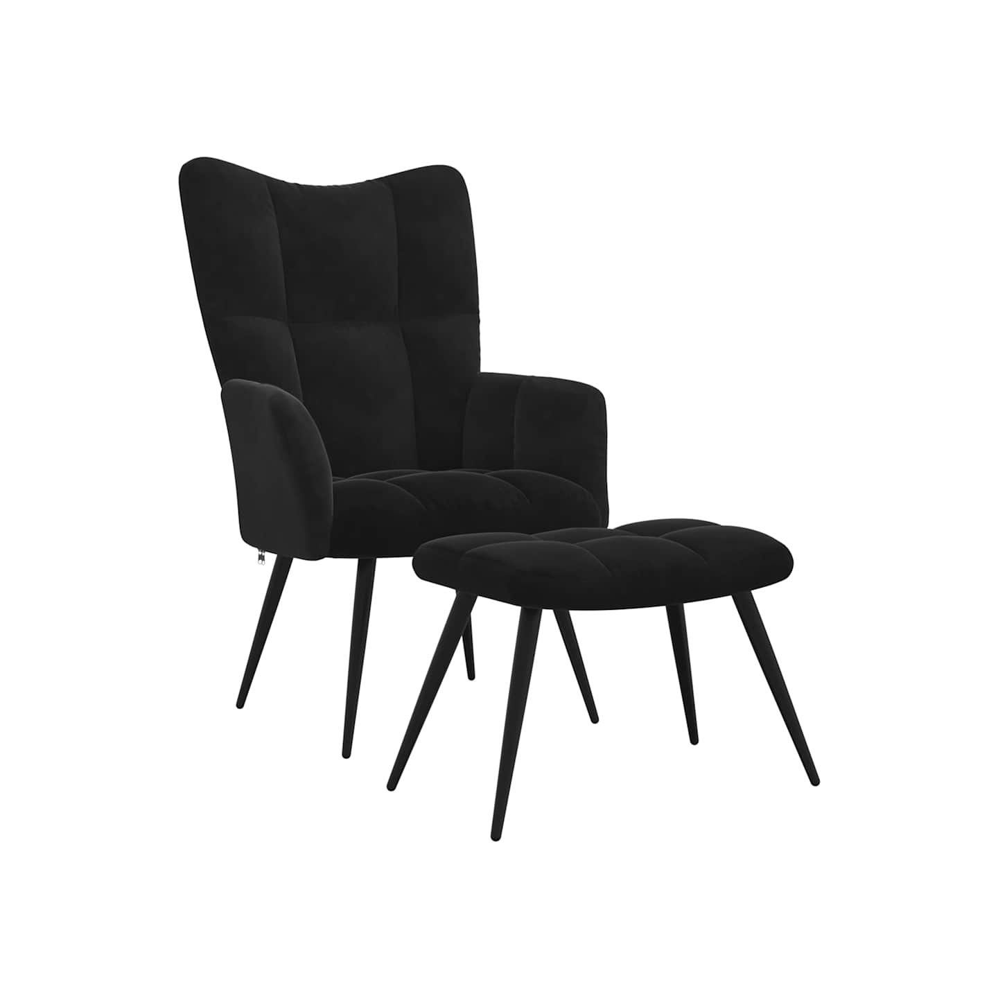 Fauteuil relax avec tabouret en velours noir