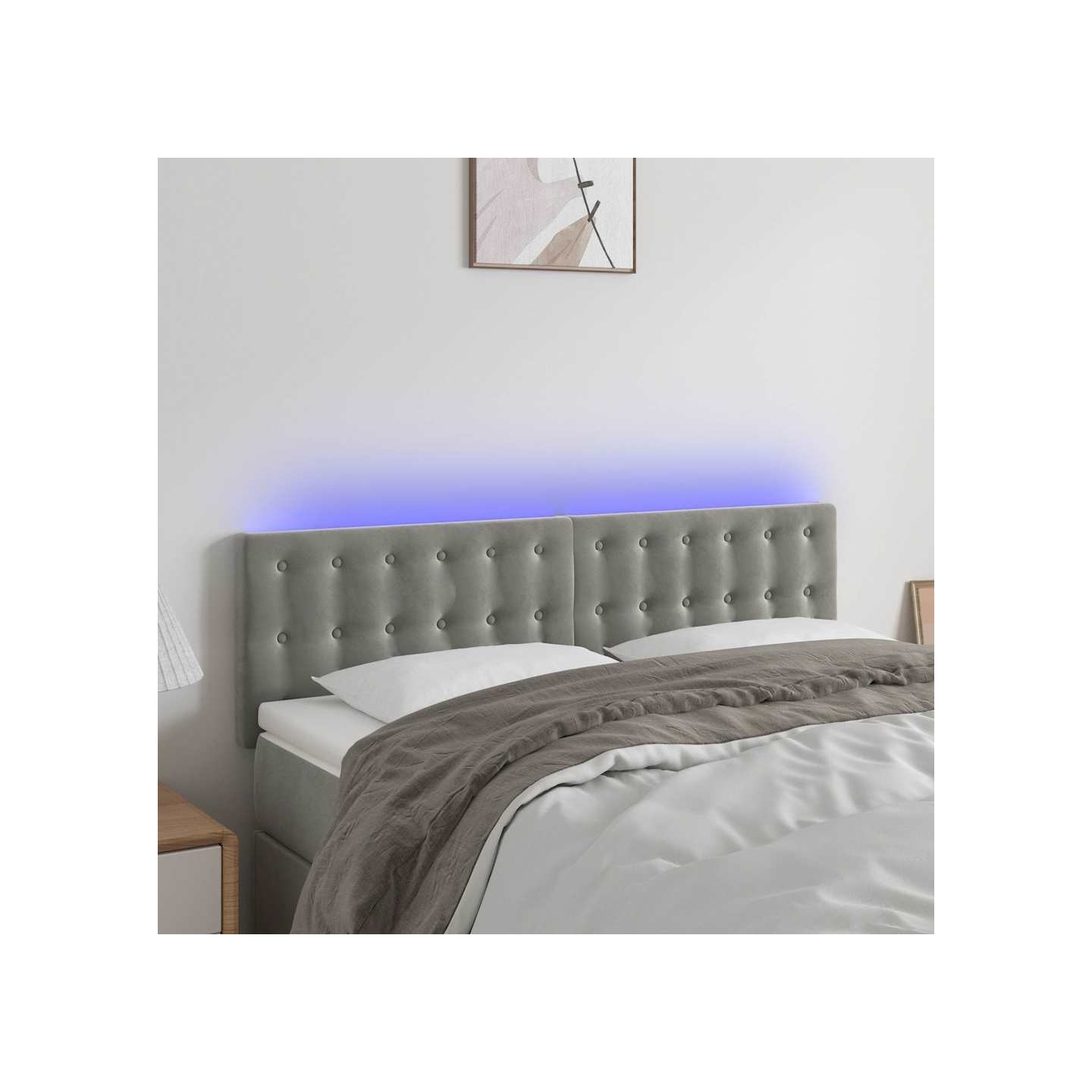 Tête de lit à LED Gris clair 144x5x78/88 cm Velours