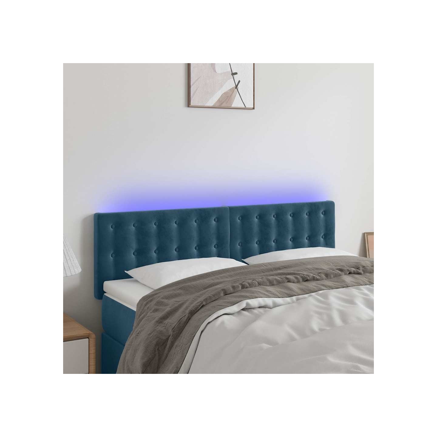 Tête de lit à LED Bleu foncé 144x5x78/88 cm Velours