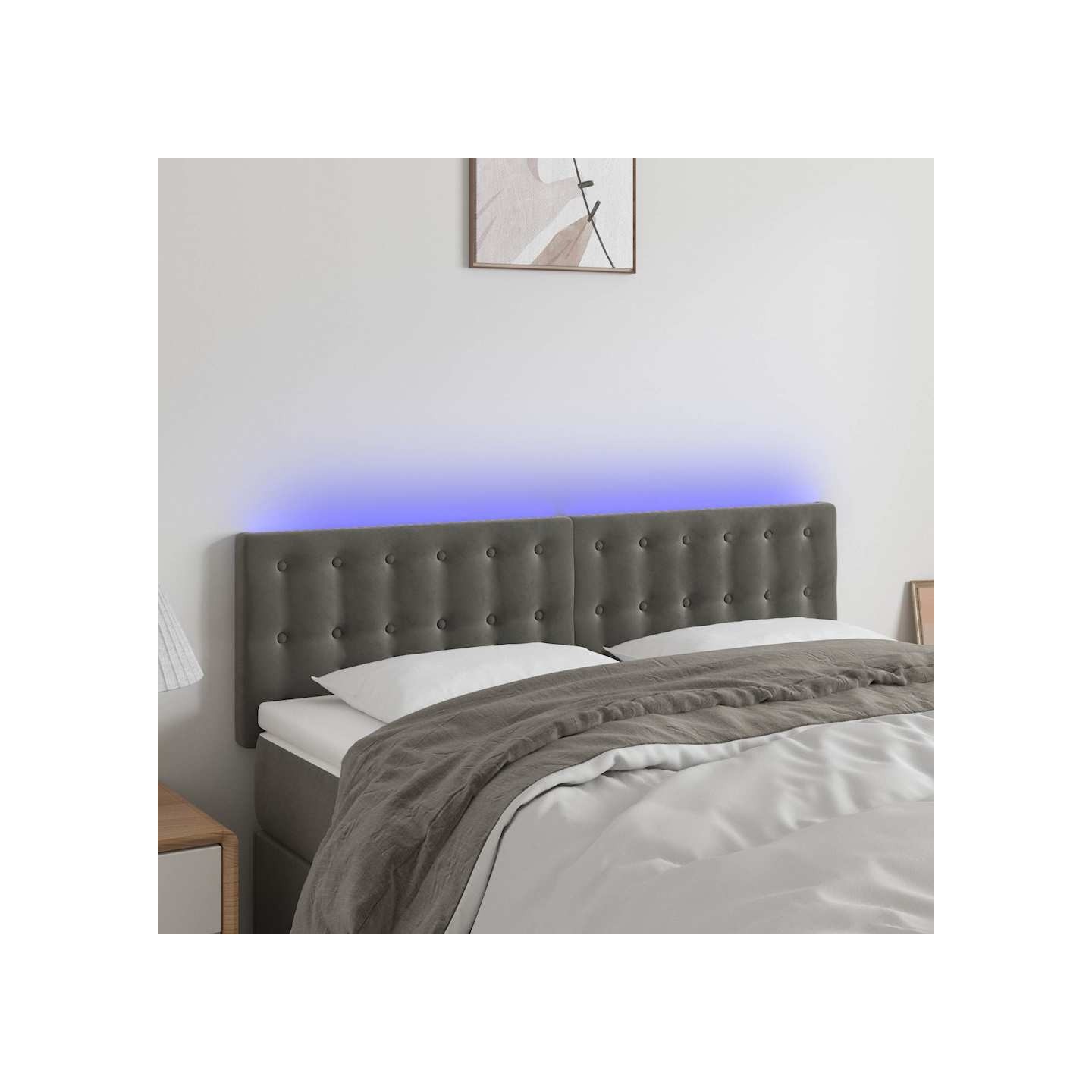 Tête de lit à LED Gris foncé 144x5x78/88 cm Velours