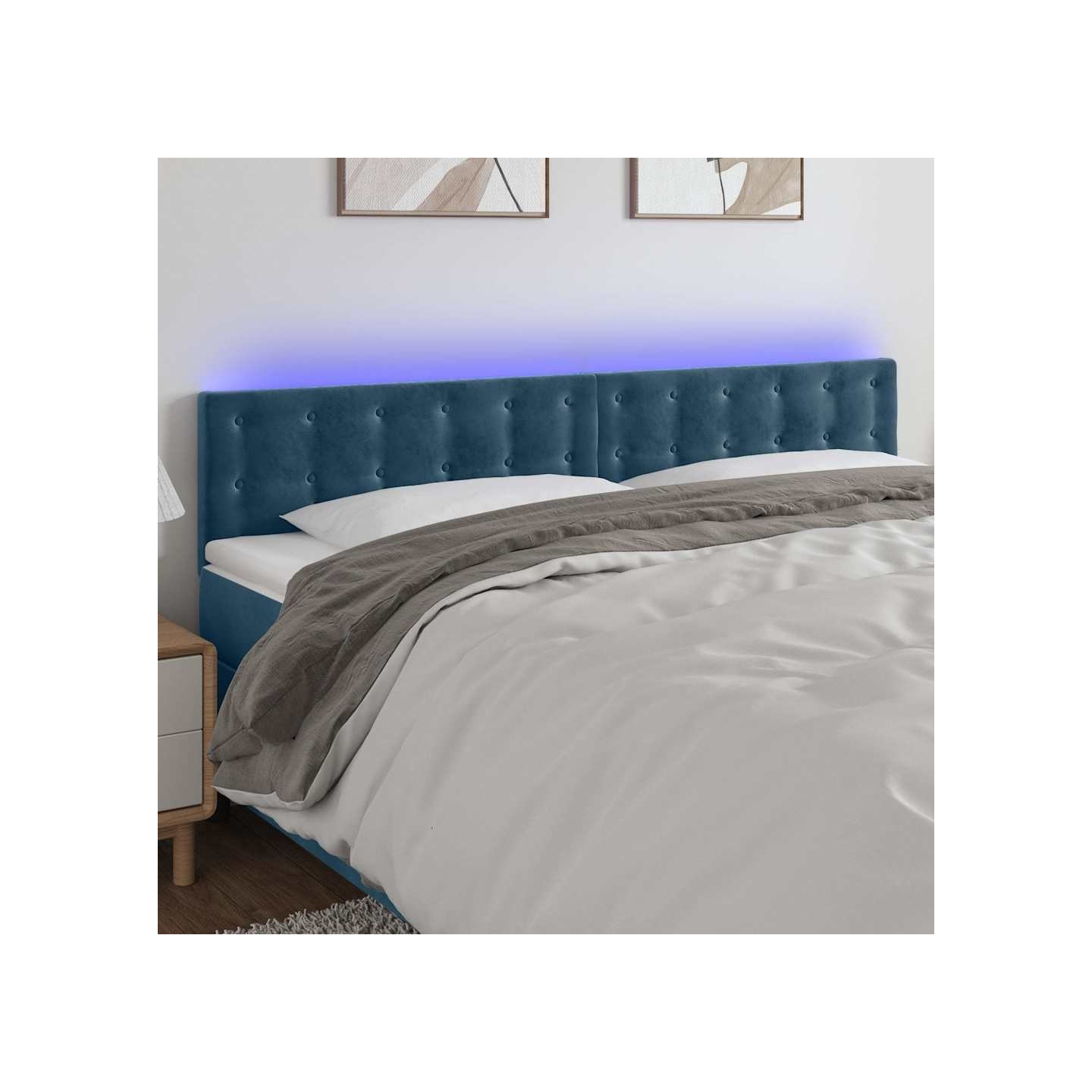 Tête de lit à LED Bleu foncé 180x5x78/88 cm Velours