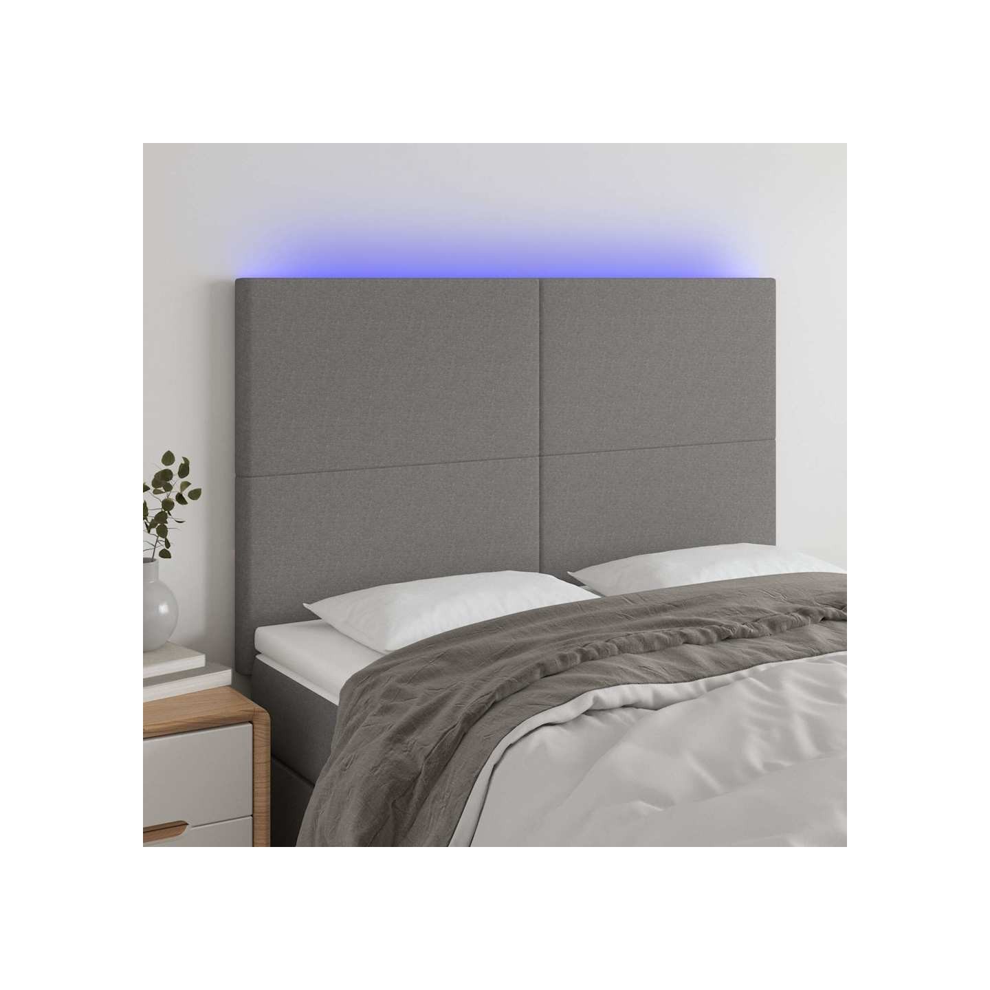 Tête de lit à LED Gris foncé 144x5x118/128 cm Tissu