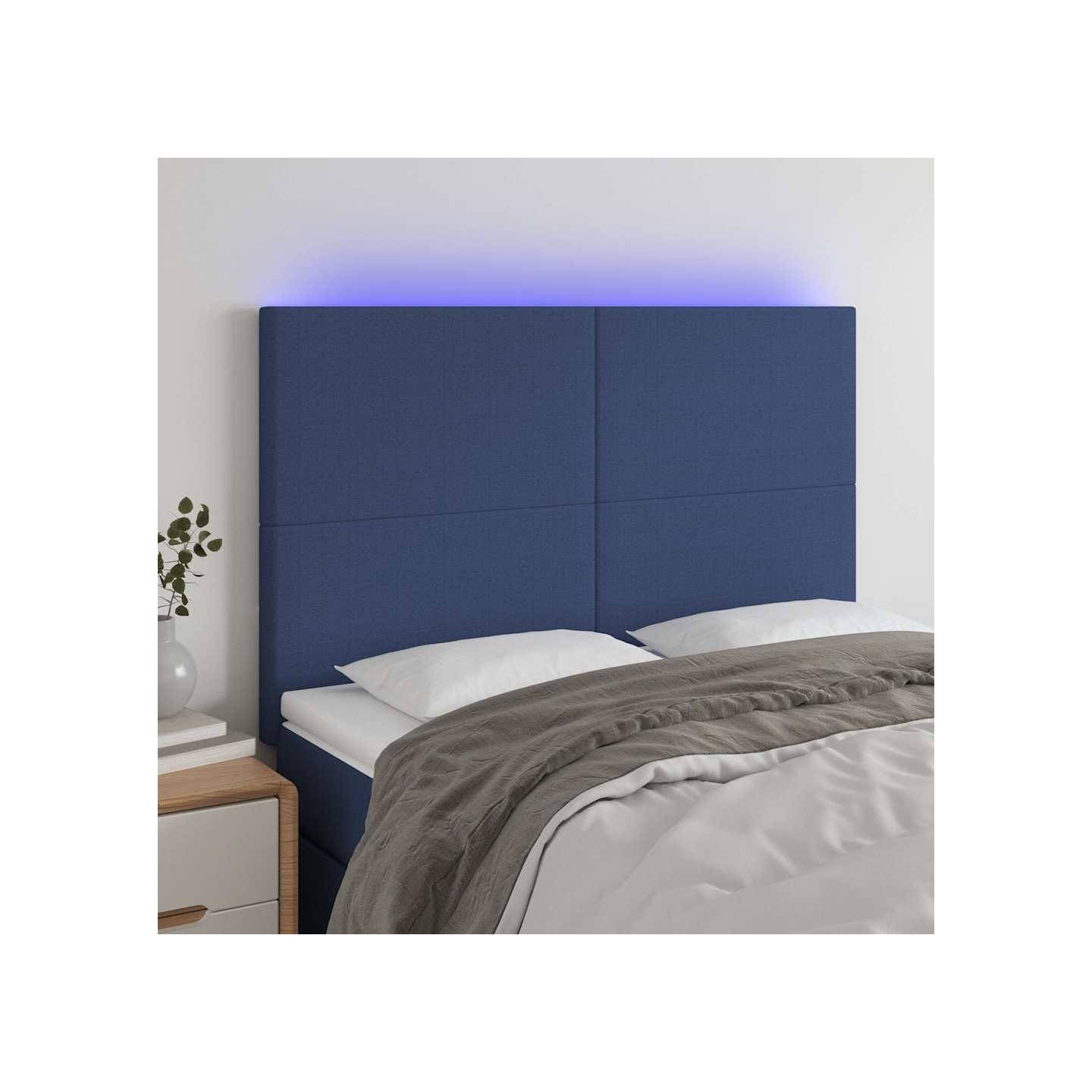 Tête de lit à LED Bleu 144x5x118/128 cm Tissu