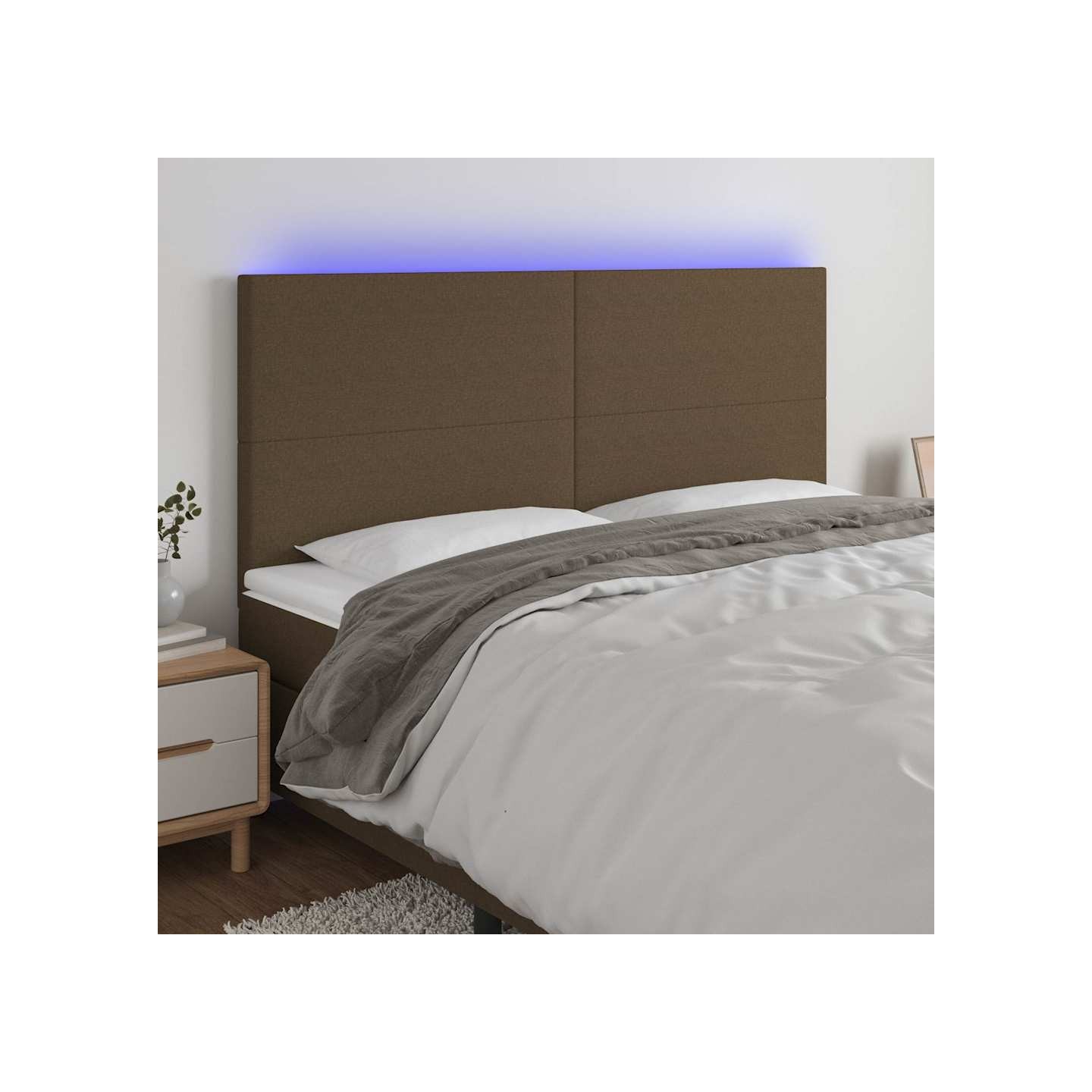 Tête de lit à LED Marron foncé 160x5x118/128 cm Tissu