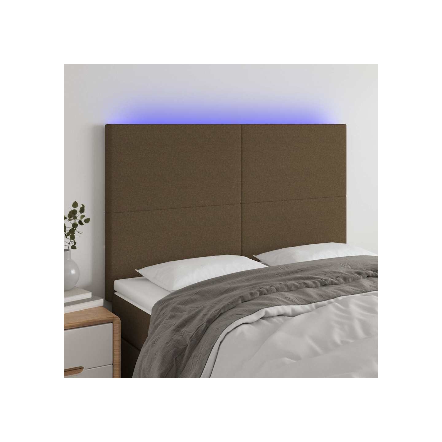 Tête de lit à LED Marron foncé 144x5x118/128 cm Tissu