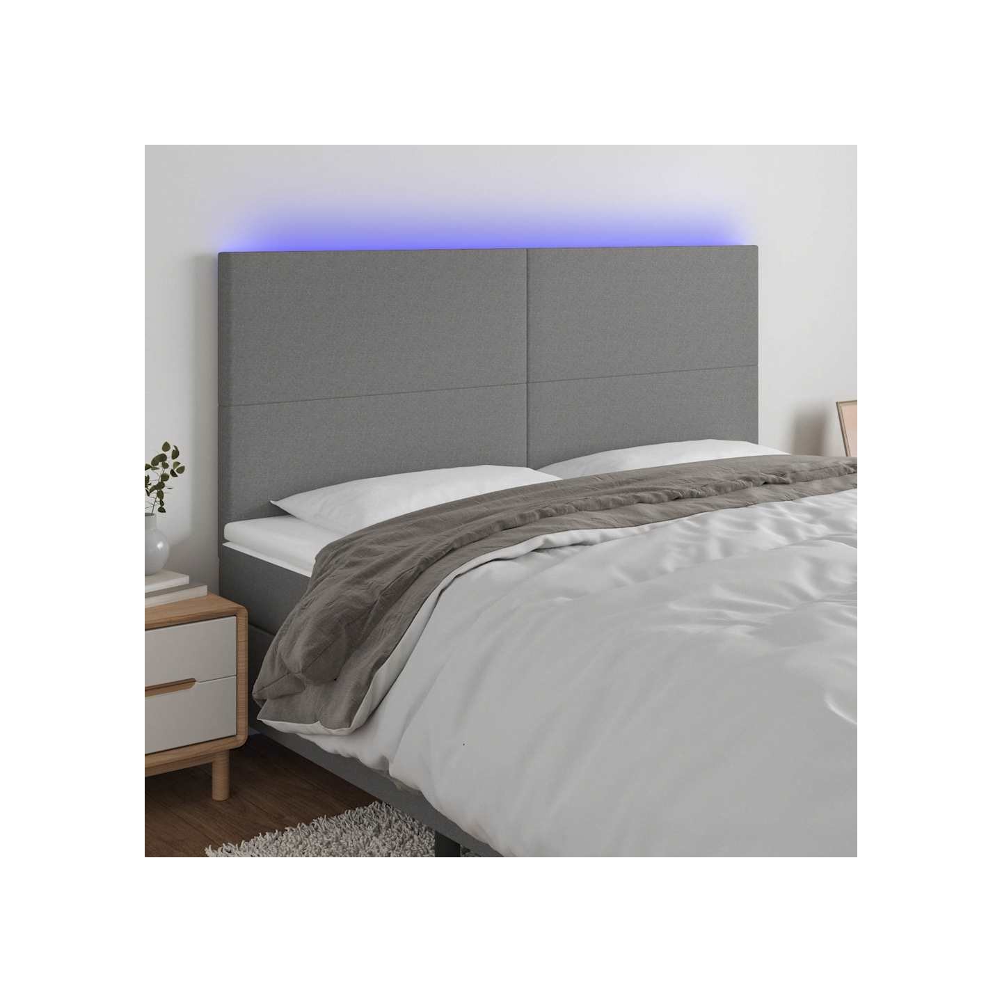 Tête de lit à LED Gris foncé 160x5x118/128 cm Tissu