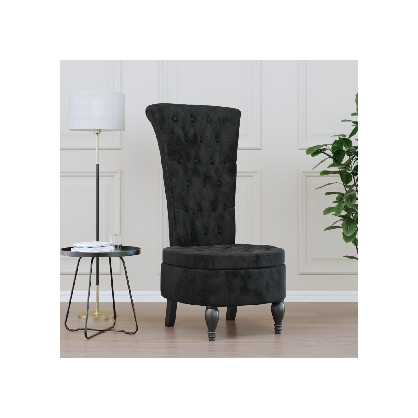 Chaise à dossier haut noir velours conception de bouton