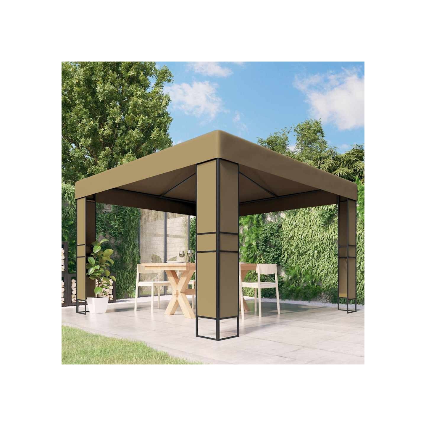Belvédère avec double toit 3x3x2,7 m Taupe 180 g/m²