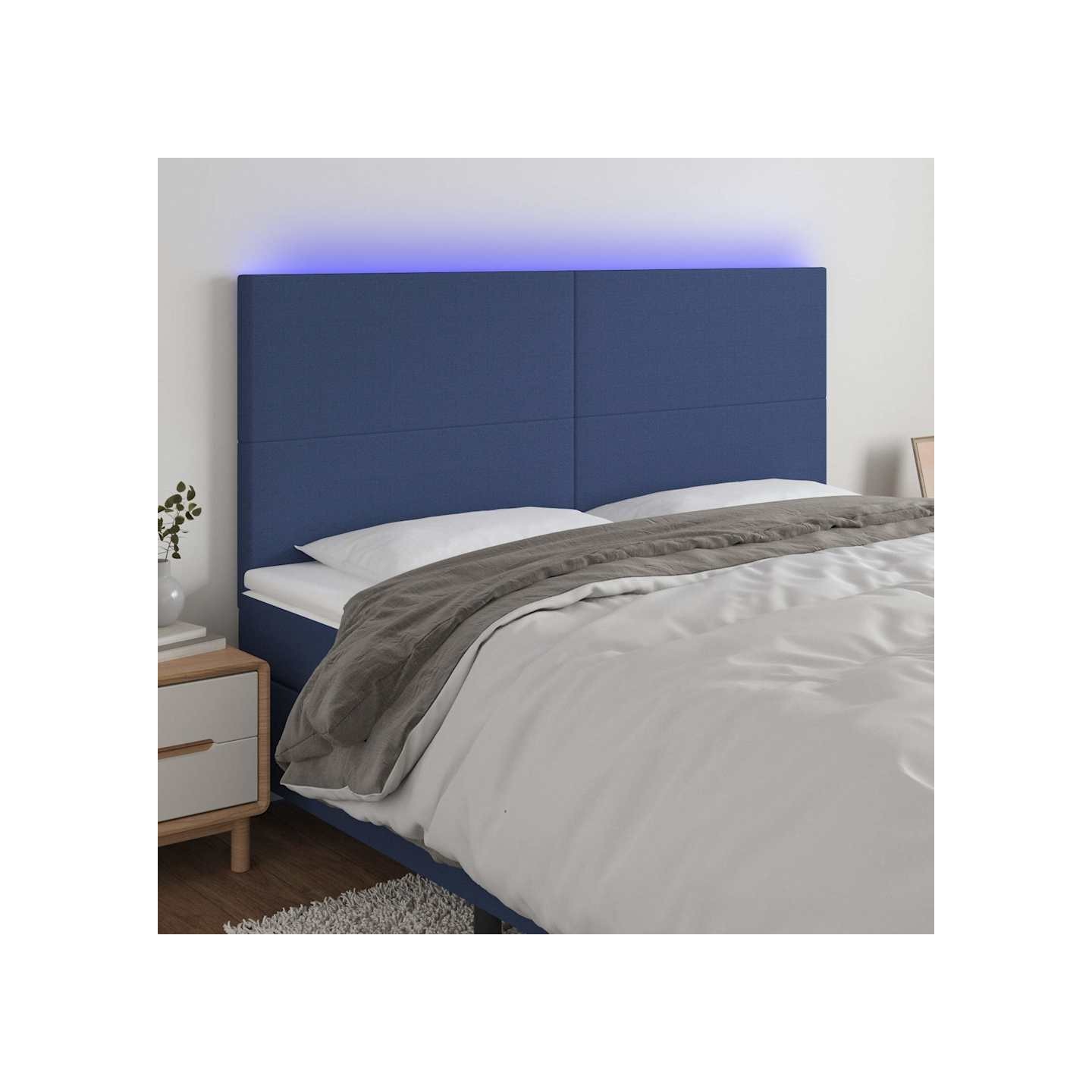 Tête de lit à LED Bleu 200x5x118/128 cm Tissu