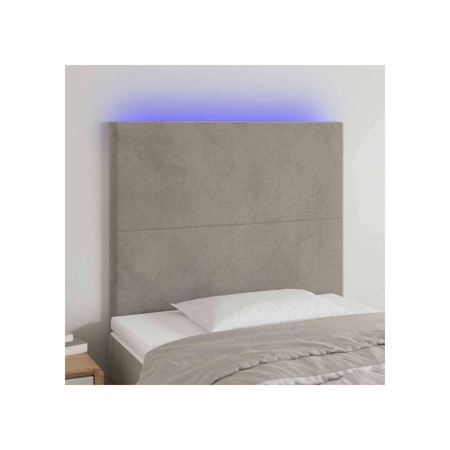 Tête de lit à LED Gris clair 100x5x118/128 cm Velours