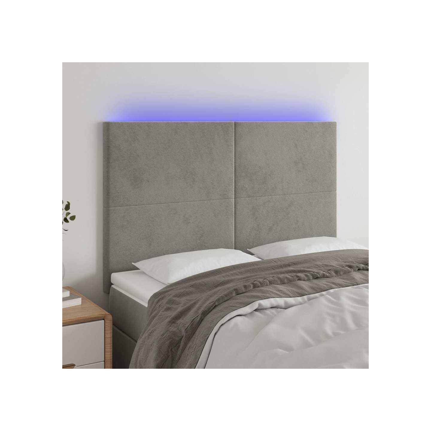 Tête de lit à LED Gris clair 144x5x118/128 cm Velours