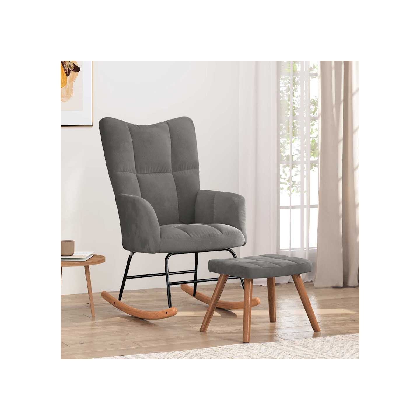 Chaise à bascule avec repose-pied Gris foncé Velours