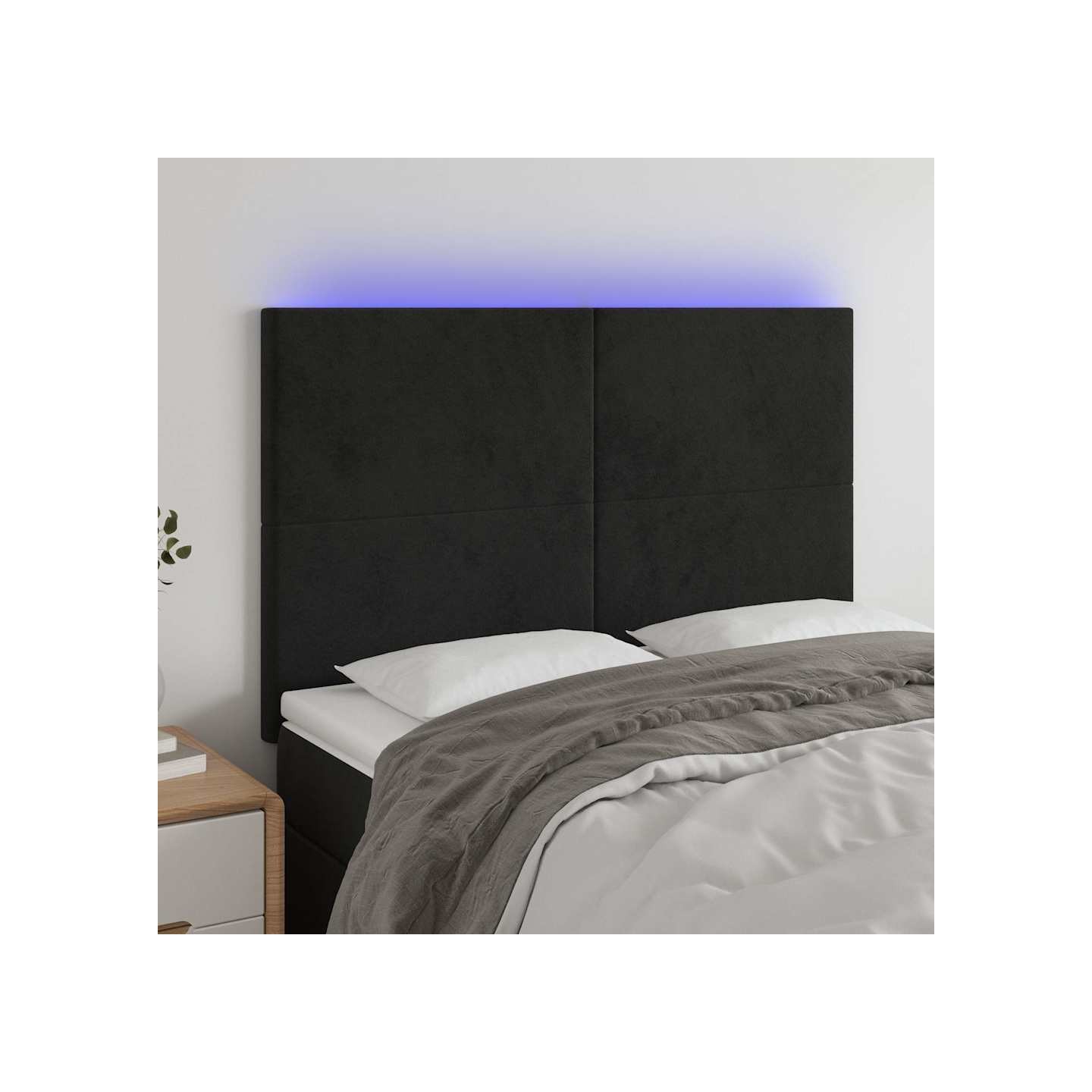 Tête de lit à LED Noir 144x5x118/128 cm Velours