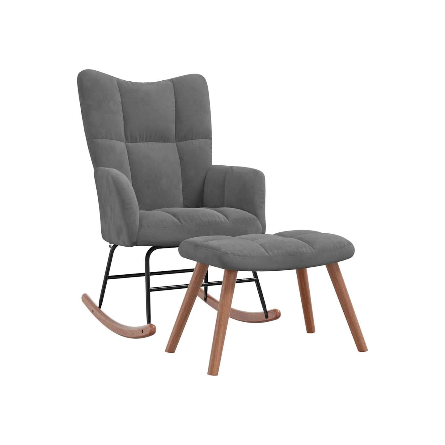 Chaise à bascule avec repose-pied Gris foncé Velours