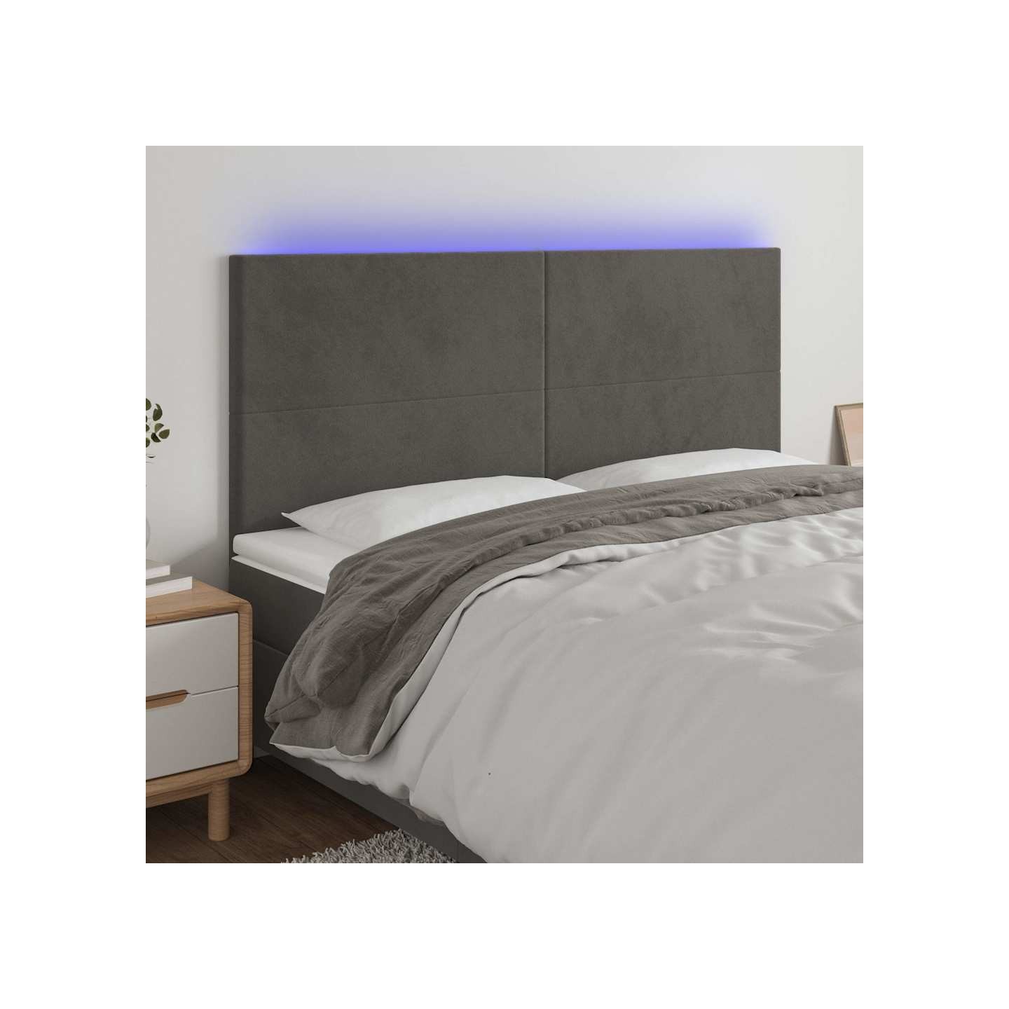 Tête de lit à LED Gris foncé 180x5x118/128 cm Velours