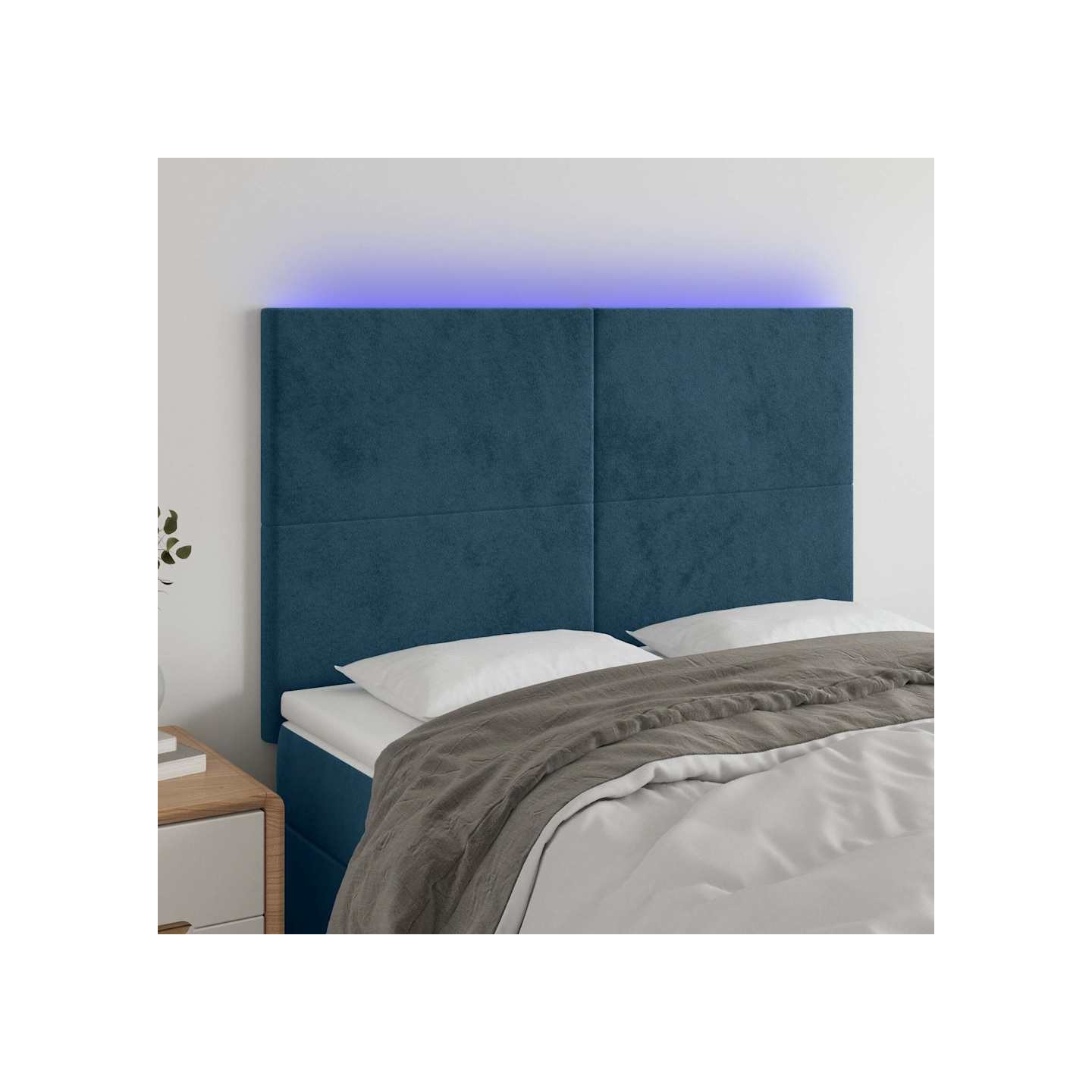 Tête de lit à LED Bleu foncé 144x5x118/128 cm Velours