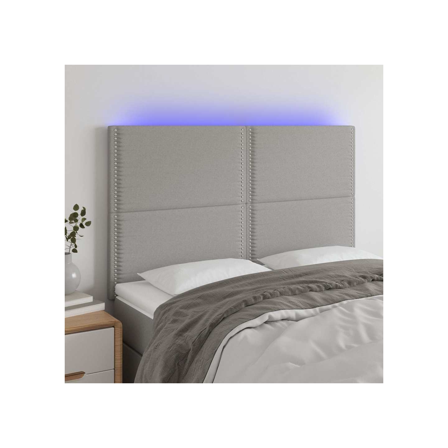 Tête de lit à LED Gris clair 144x5x118/128 cm Tissu