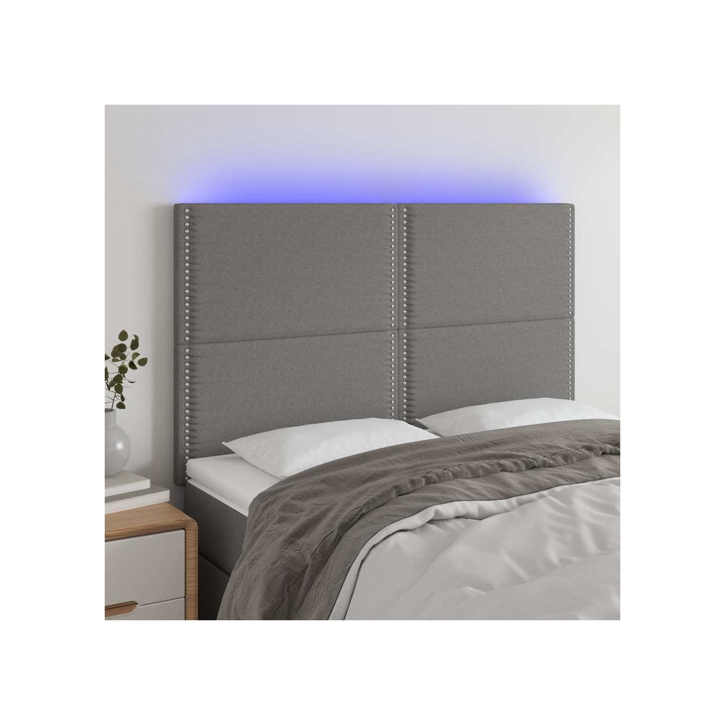 Tête de lit à LED Gris foncé 144x5x118/128 cm Tissu