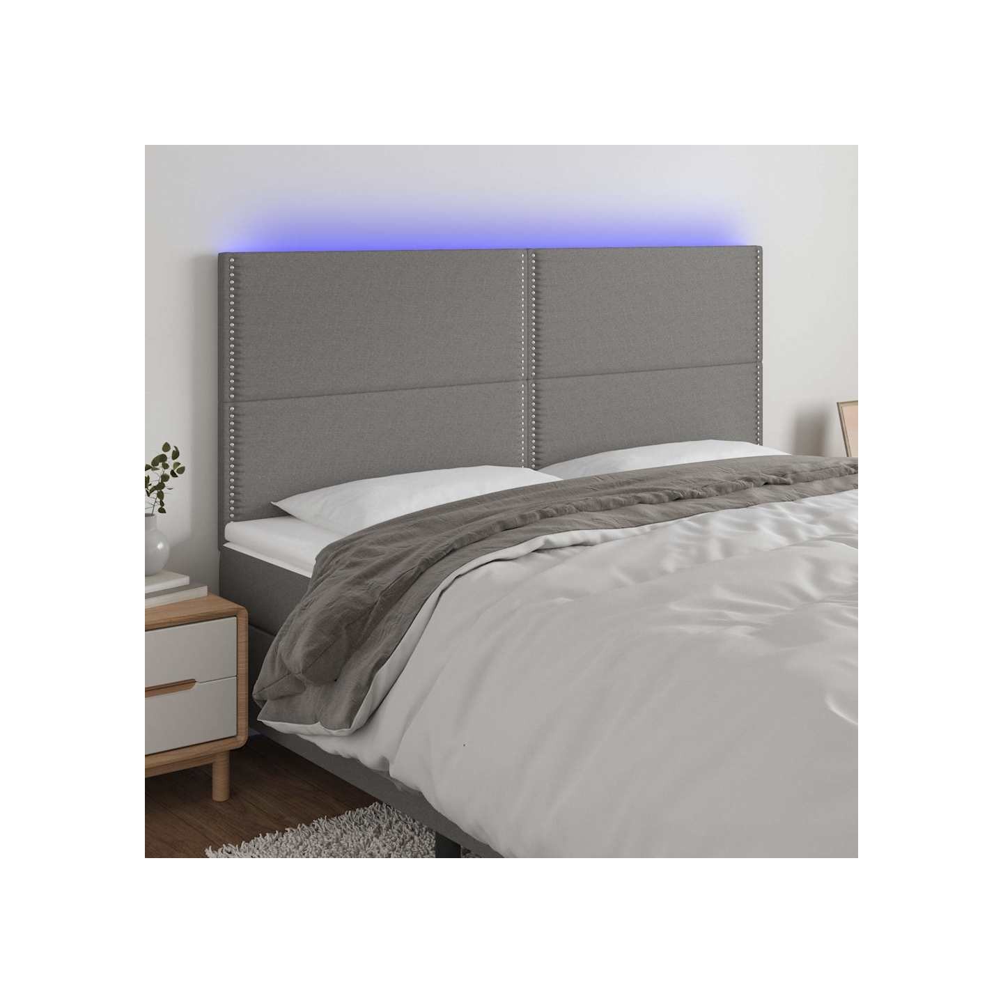 Tête de lit à LED Gris foncé 180x5x118/128 cm Tissu