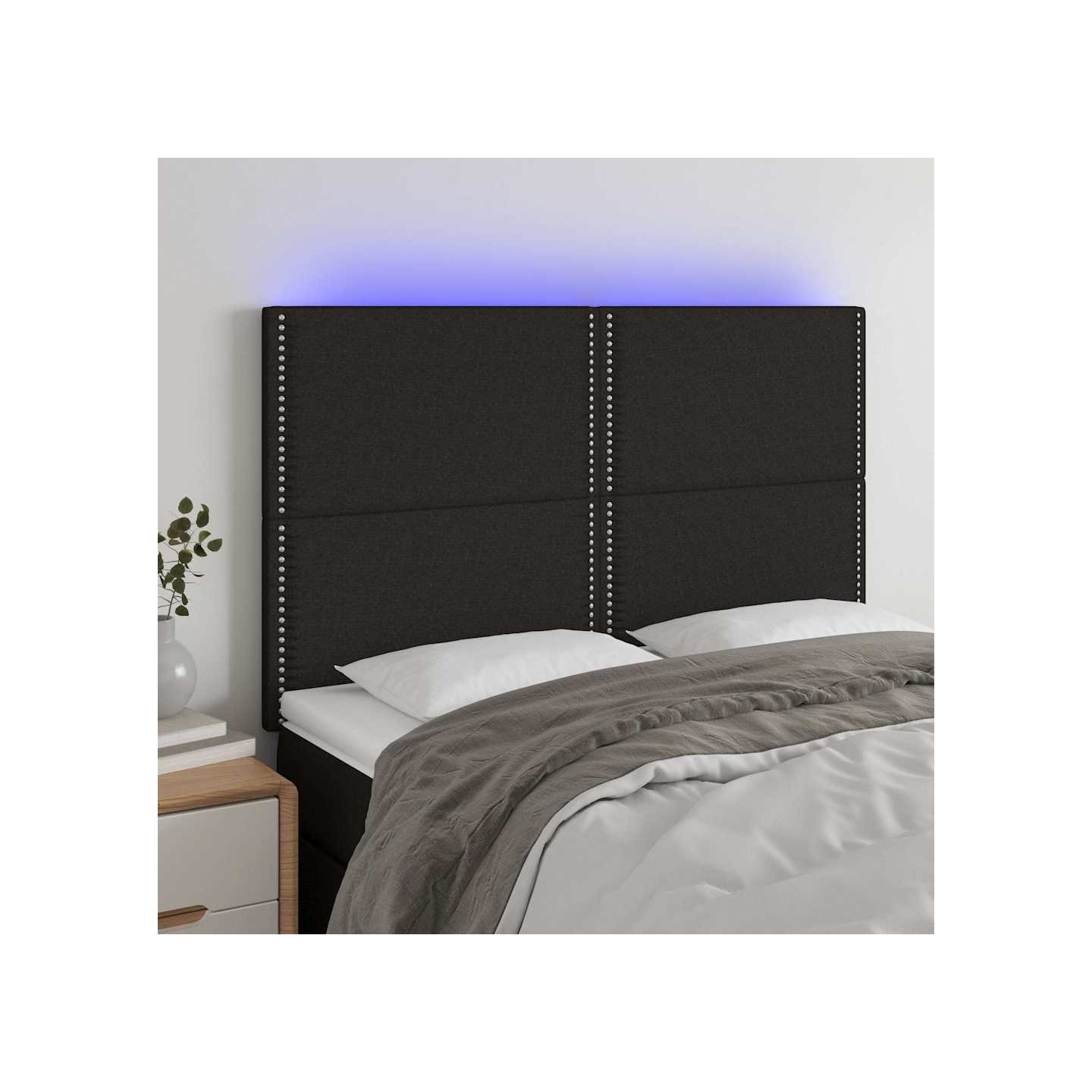 Tête de lit à LED Noir 144x5x118/128 cm Tissu