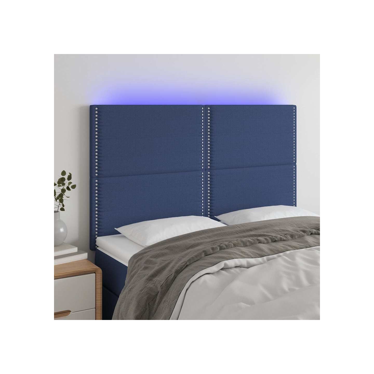 Tête de lit à LED Bleu 144x5x118/128 cm Tissu