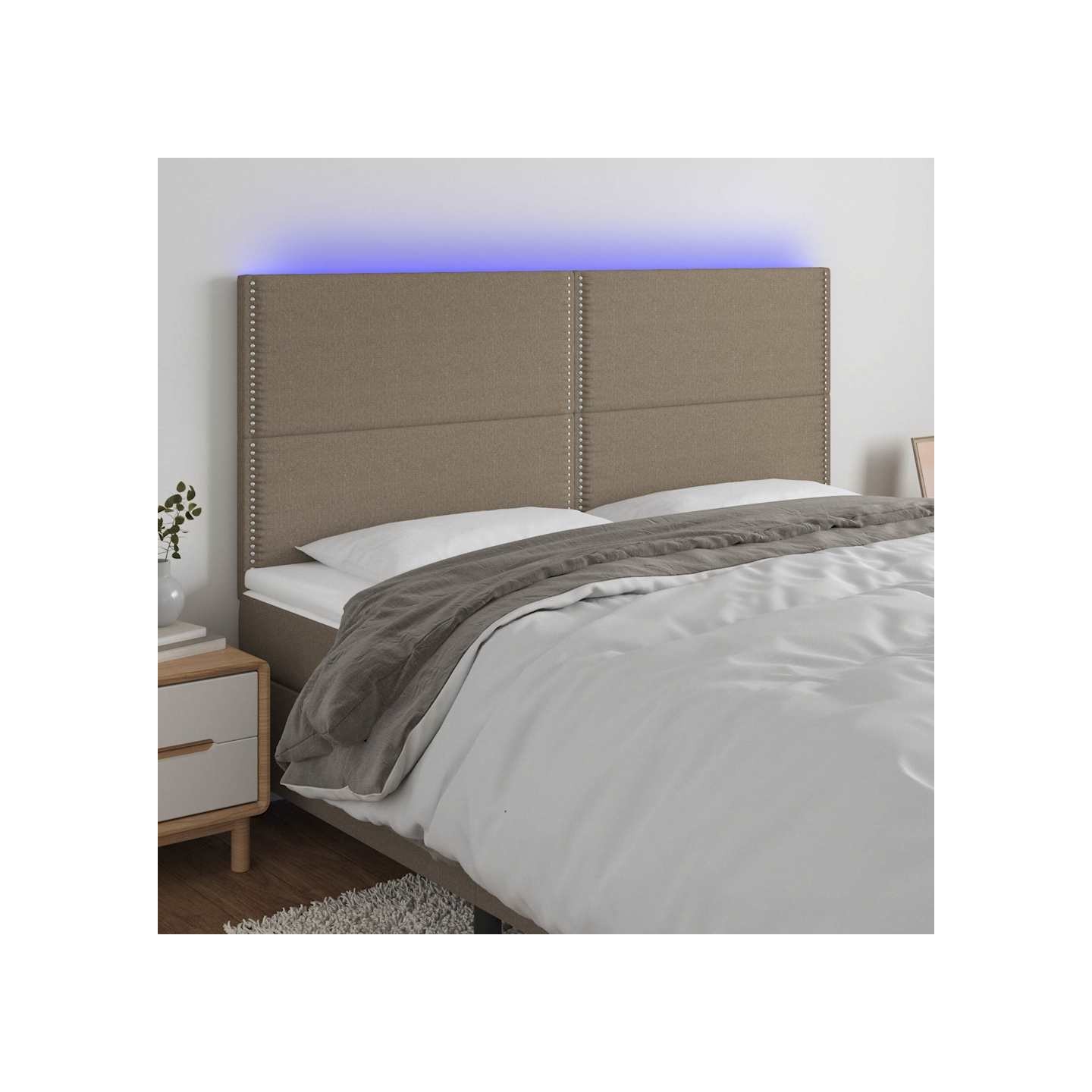 Tête de lit à LED Taupe 200x5x118/128 cm Tissu