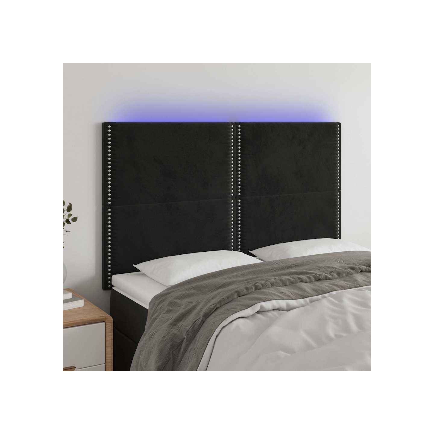 Tête de lit à LED Noir 144x5x118/128 cm Velours