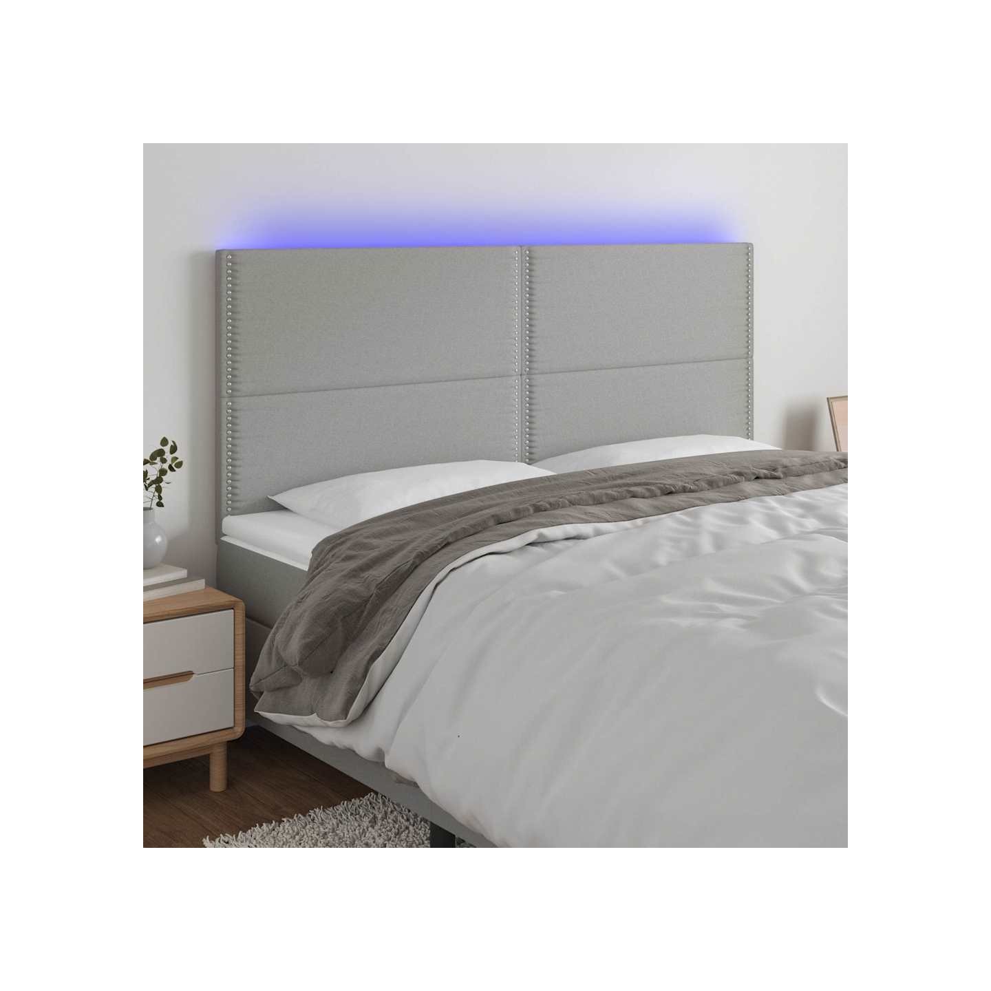 Tête de lit à LED Gris clair 200x5x118/128 cm Tissu