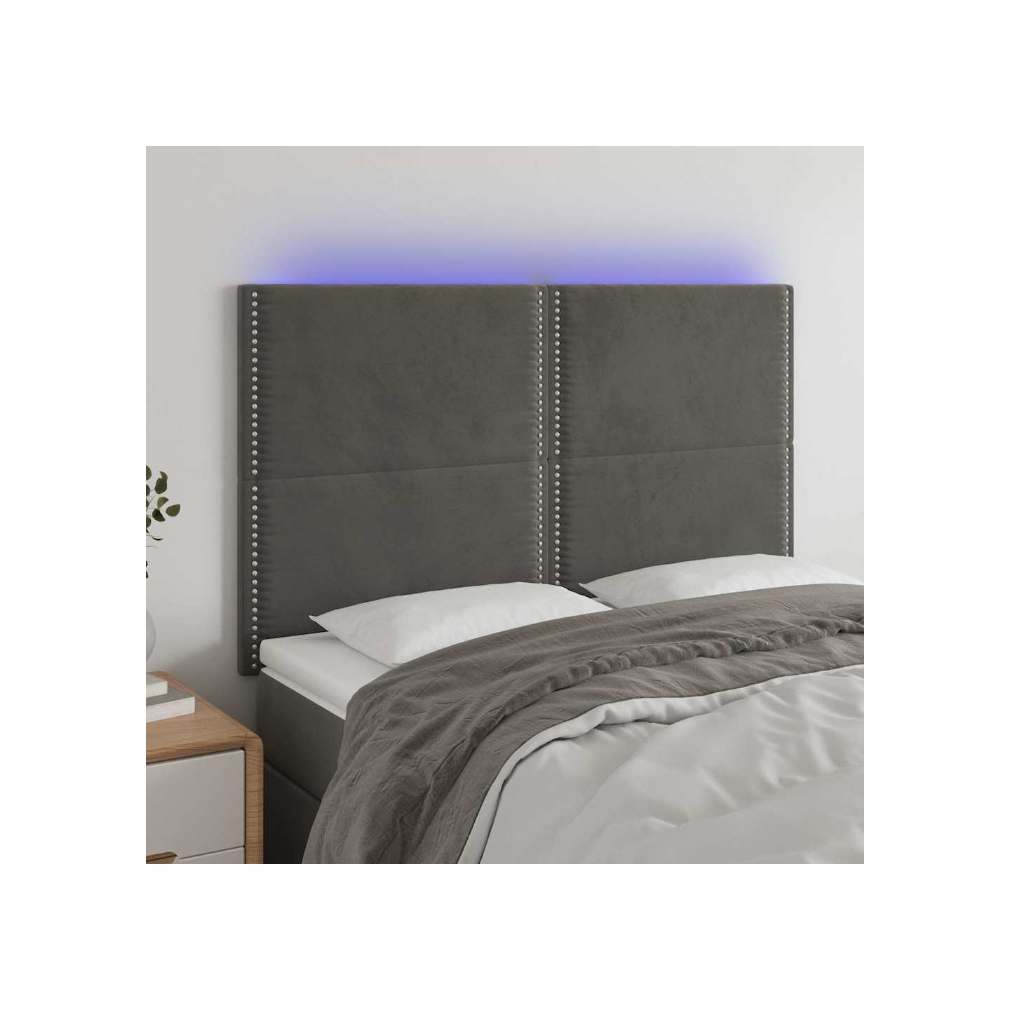 Tête de lit à LED Gris foncé 144x5x118/128 cm Velours
