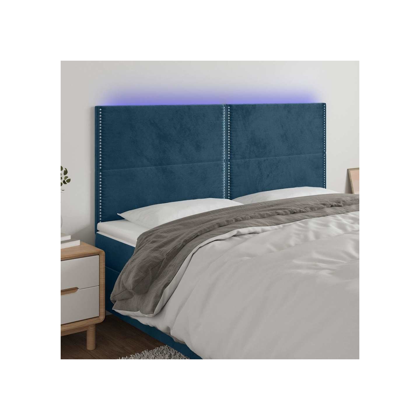 Tête de lit à LED Bleu foncé 200x5x118/128 cm Velours