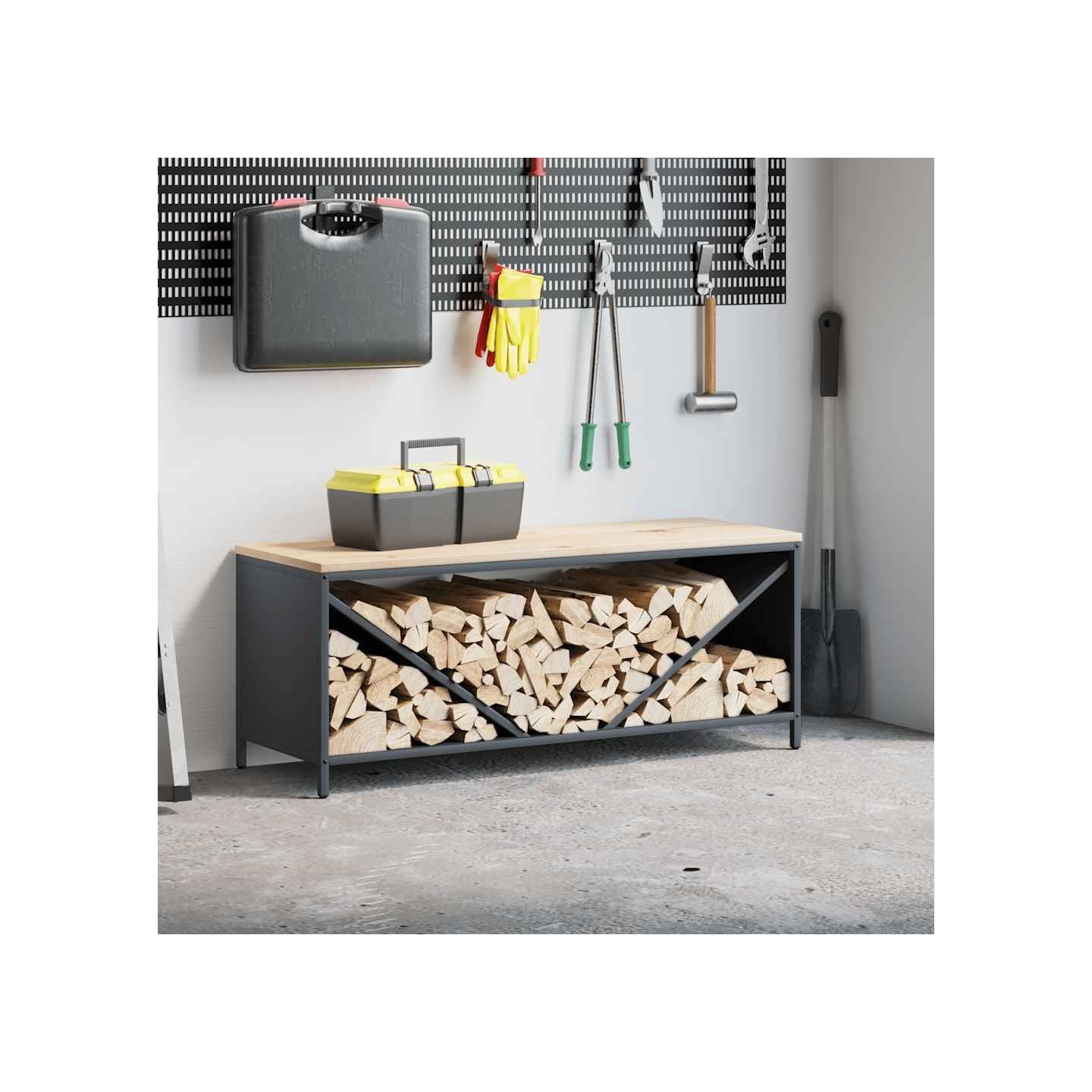 Étagère à bois de chauffage avec plateau en bois anthracite