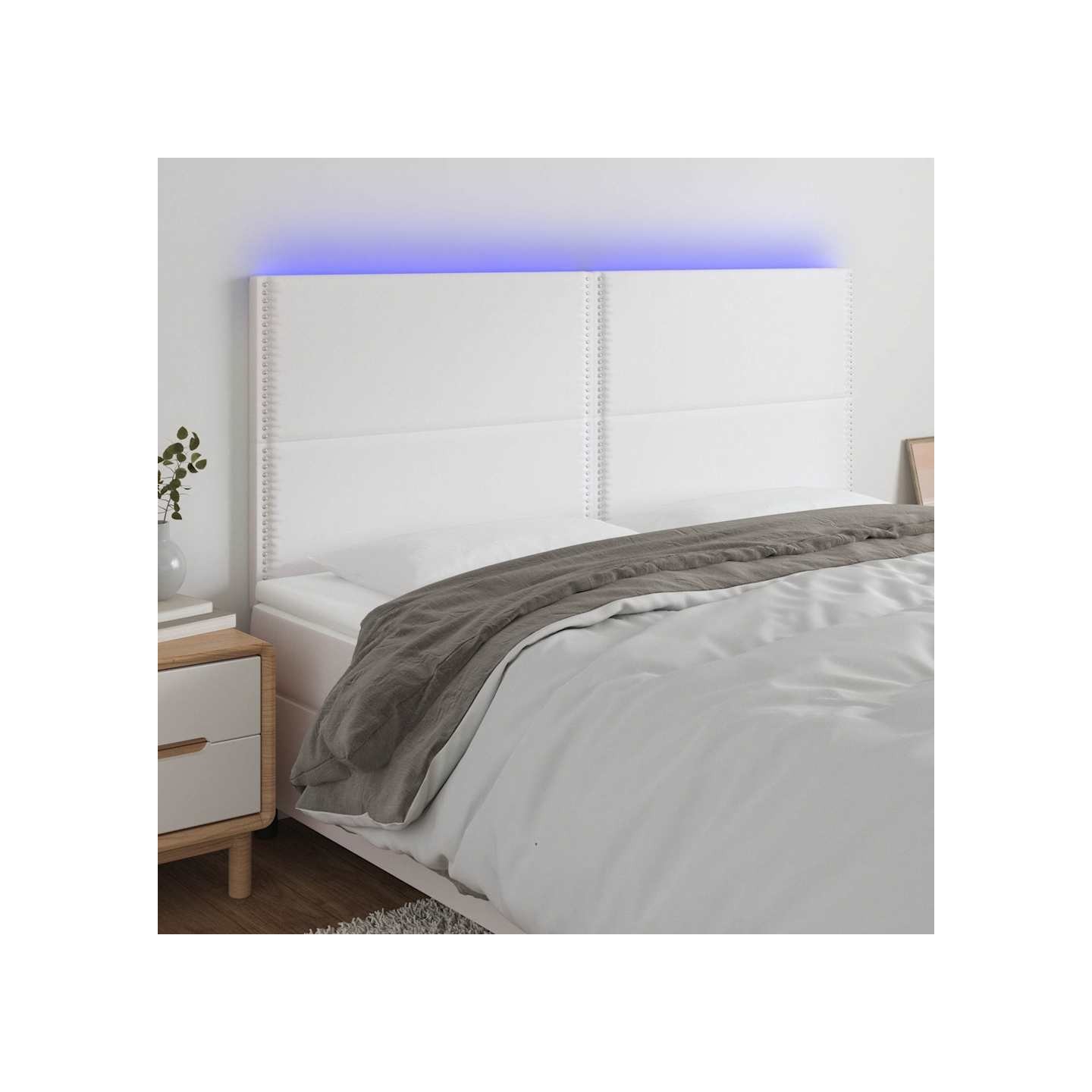 Tête de lit à LED Blanc 200x5x118/128 cm Similicuir