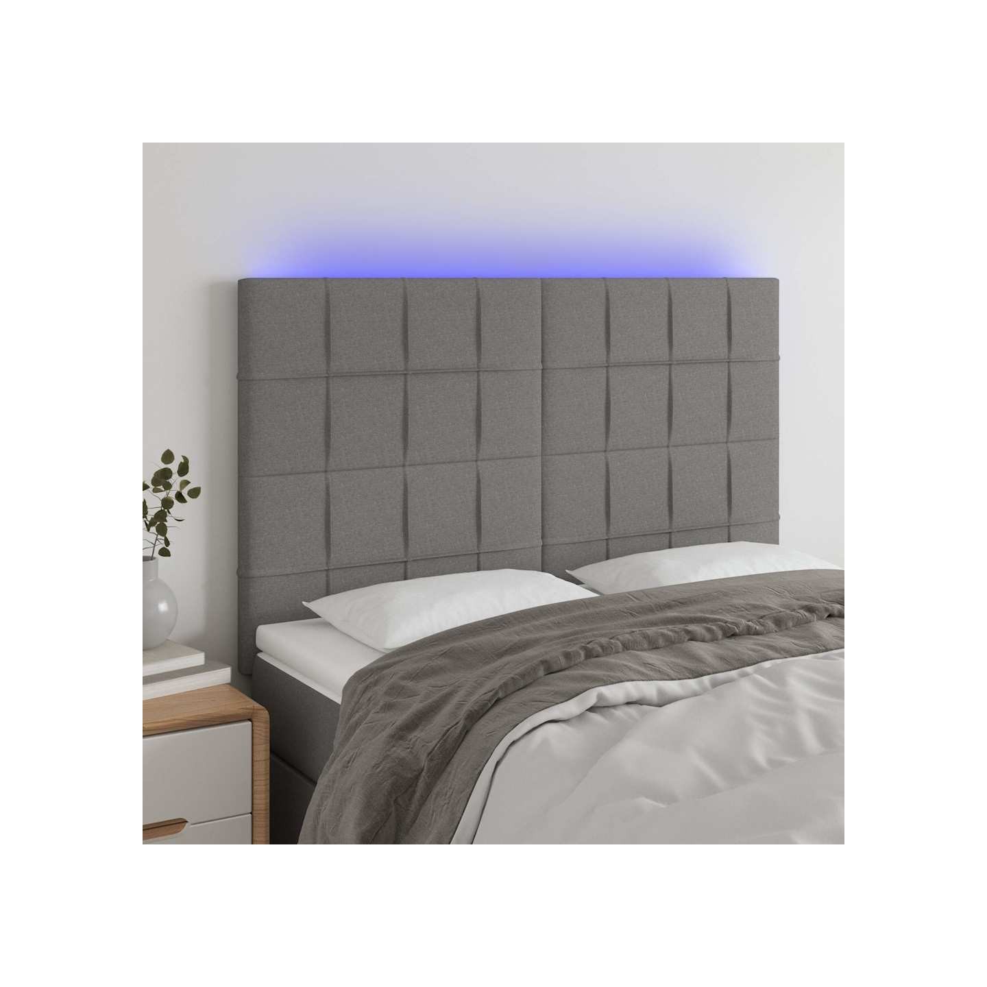 Tête de lit à LED Gris foncé 144x5x118/128 cm Tissu