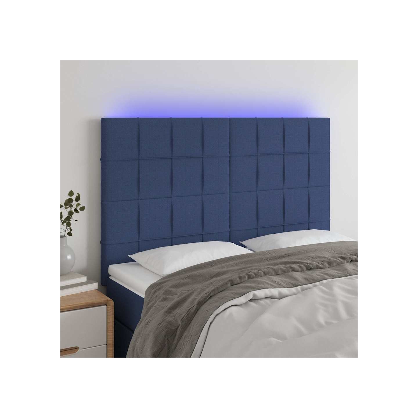 Tête de lit à LED Bleu 144x5x118/128 cm Tissu