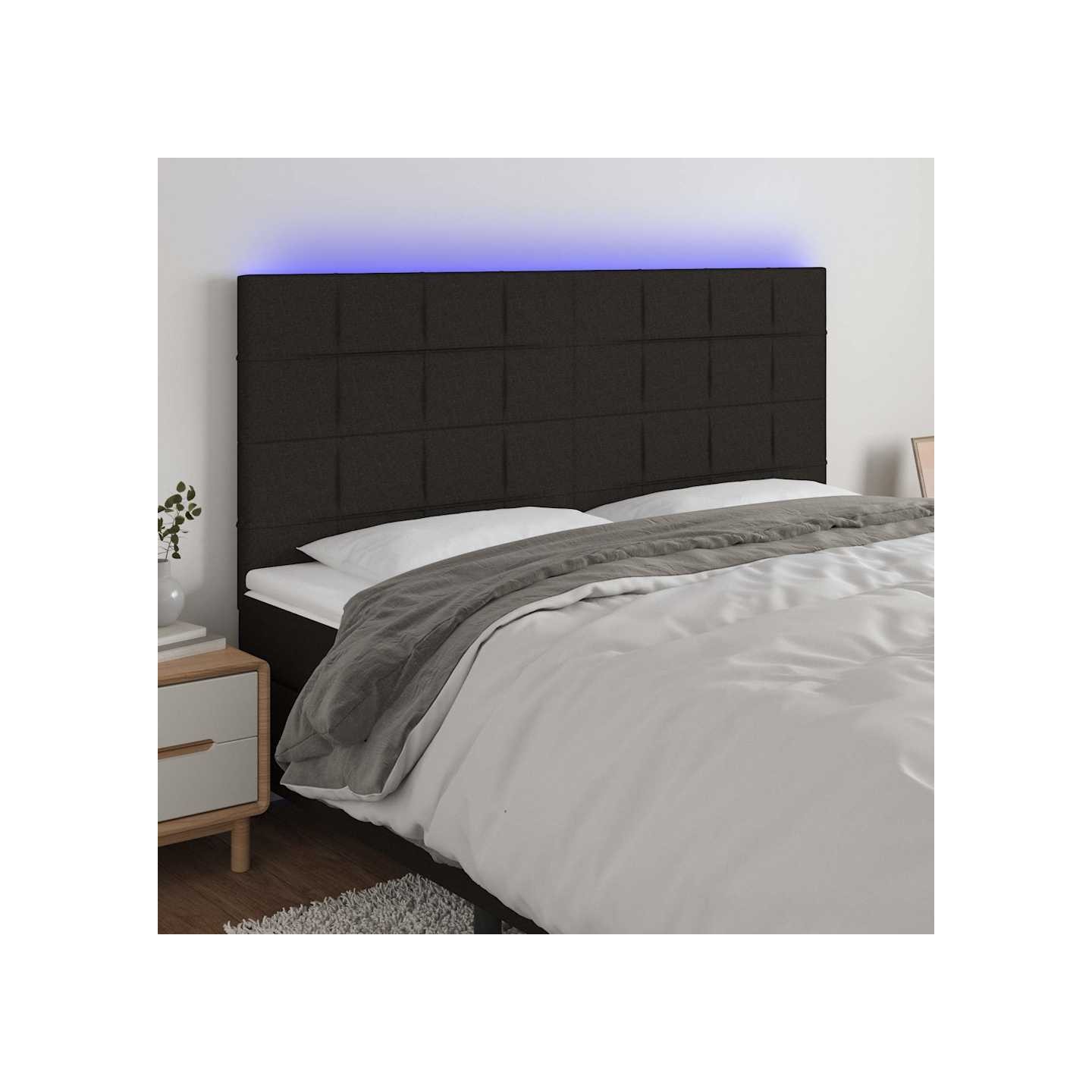 Tête de lit à LED Noir 180x5x118/128 cm Tissu