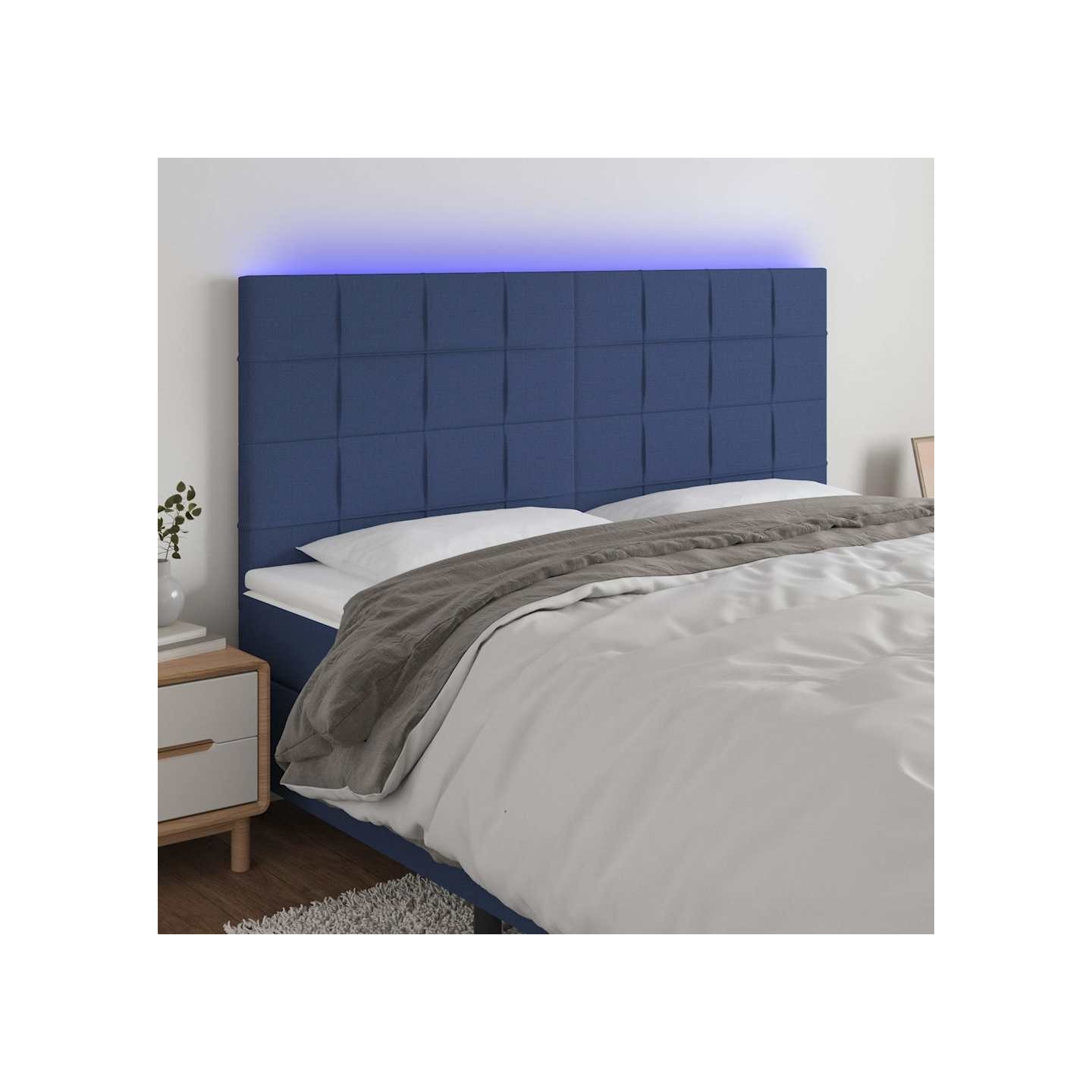 Tête de lit à LED Bleu 160x5x118/128 cm Tissu