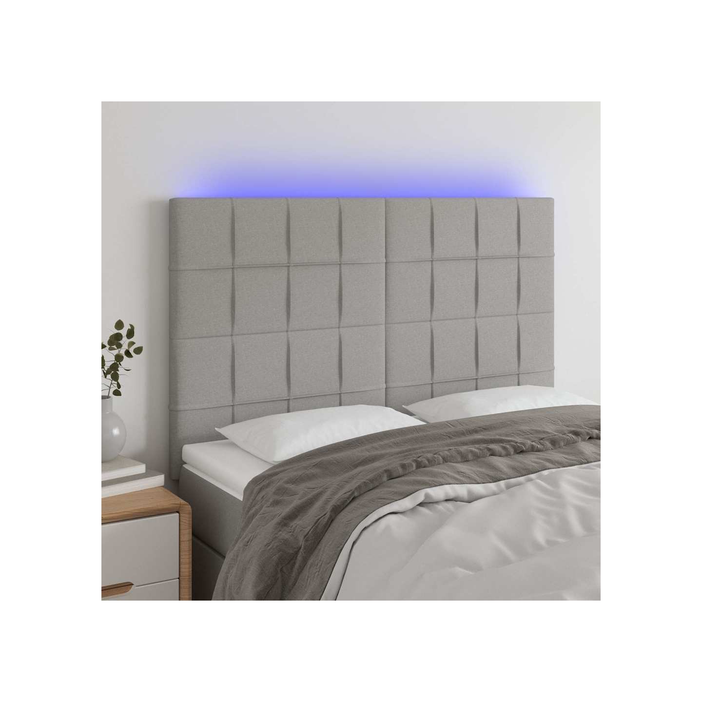 Tête de lit à LED Gris clair 144x5x118/128 cm Tissu